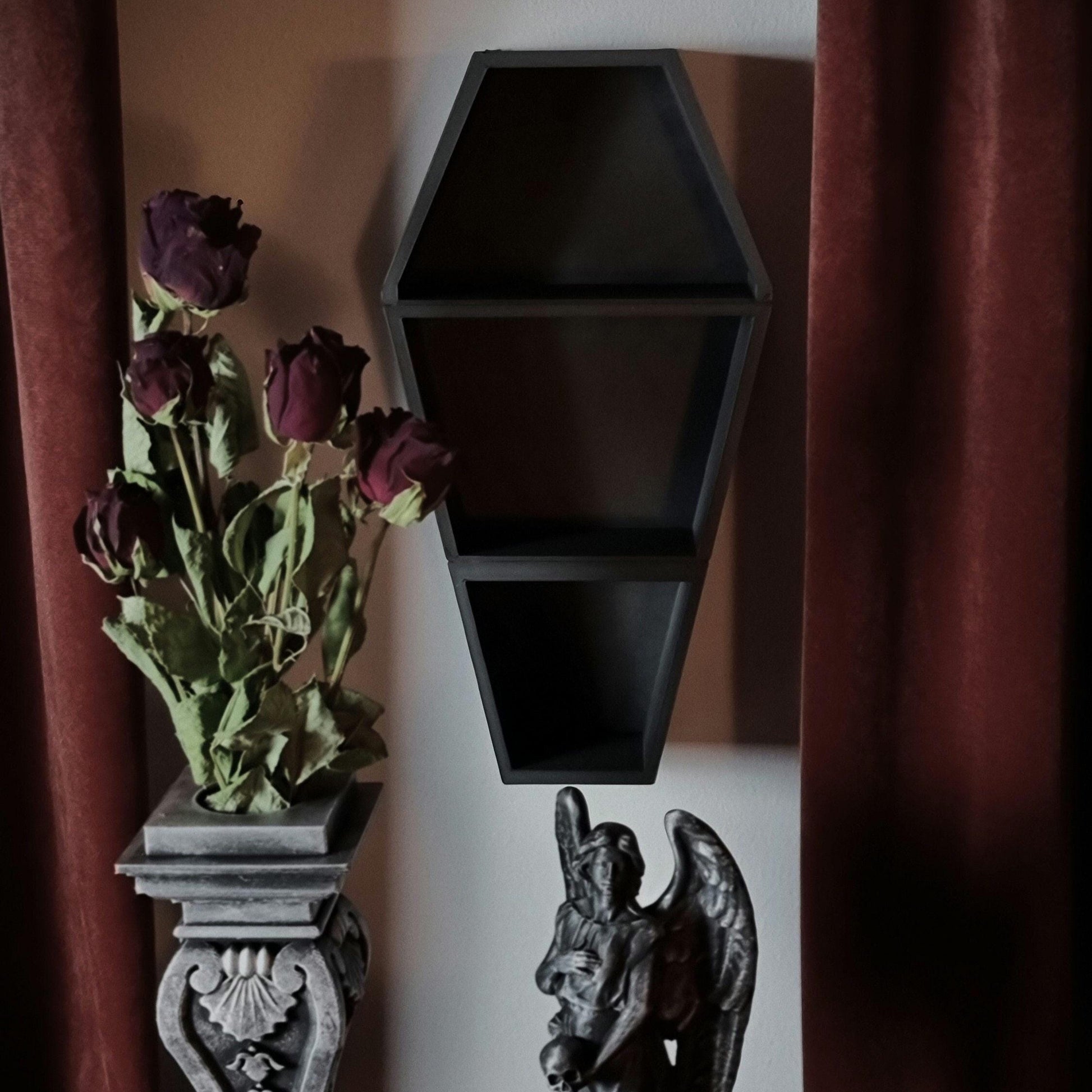 Hanging Coffin Shelf, Tabletop Coffin Shelf, Curiosities Shelf, Crystal Display, Crystal Shelf, Oddities Shelf, Gothic Shelf, 3D-PRINTED