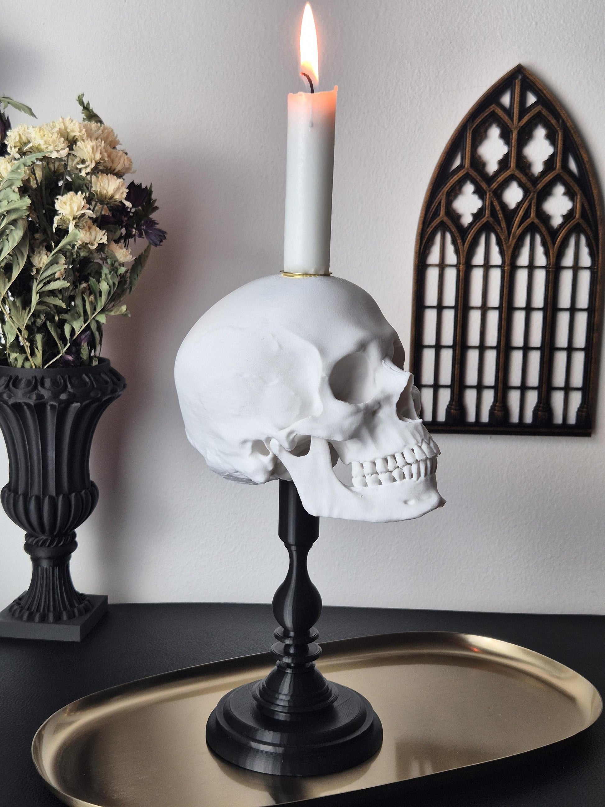Candle Holder Skull, Black or White Realistic Replica Human Skull Gothic Candlestick Holder, Gift for Goth, 3D-PRINTED