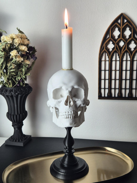 Candle Holder Skull, Black or White Realistic Replica Human Skull Gothic Candlestick Holder, Gift for Goth, 3D-PRINTED