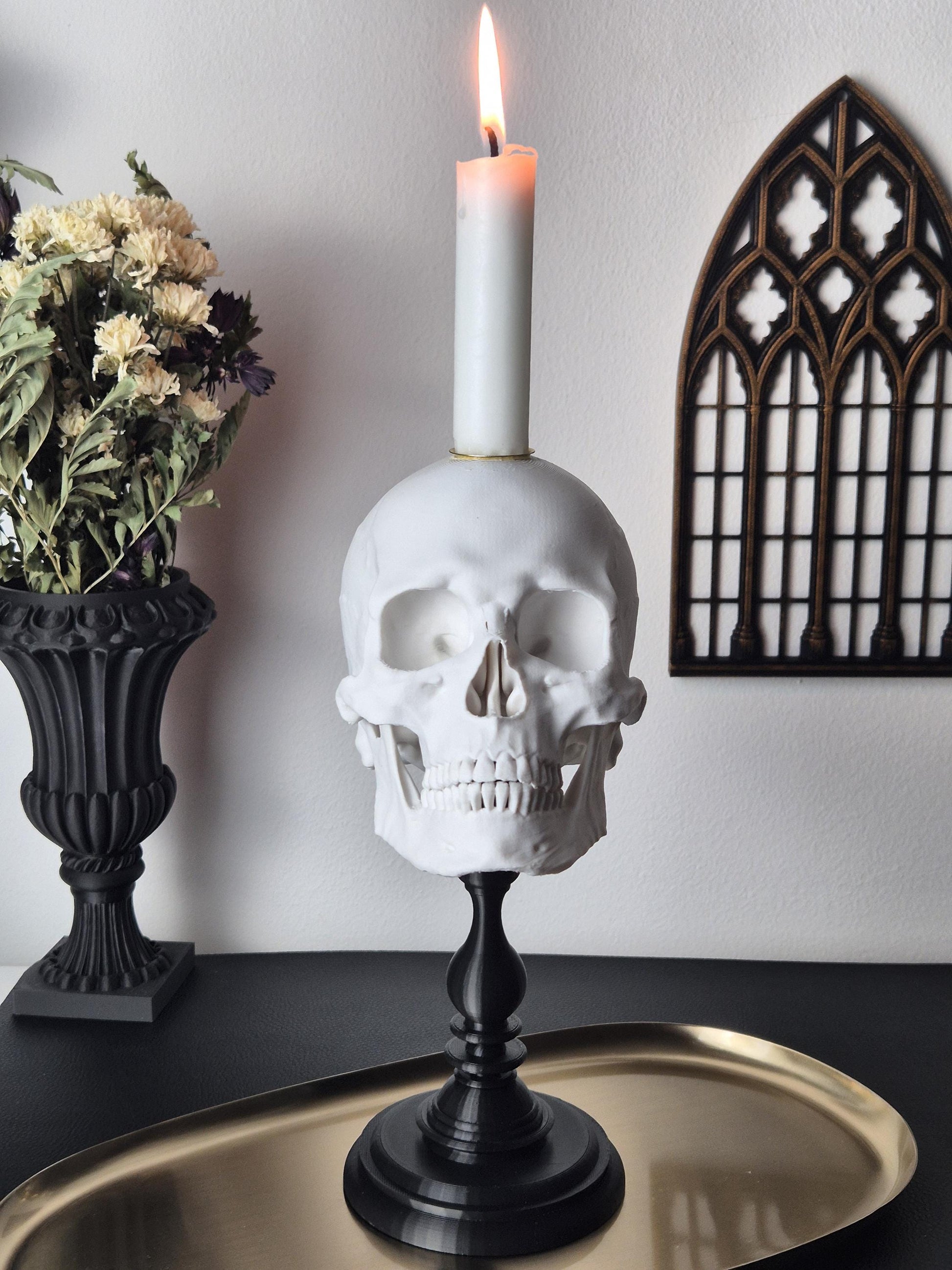 Candle Holder Skull, Black or White Realistic Replica Human Skull Gothic Candlestick Holder, Gift for Goth, 3D-PRINTED