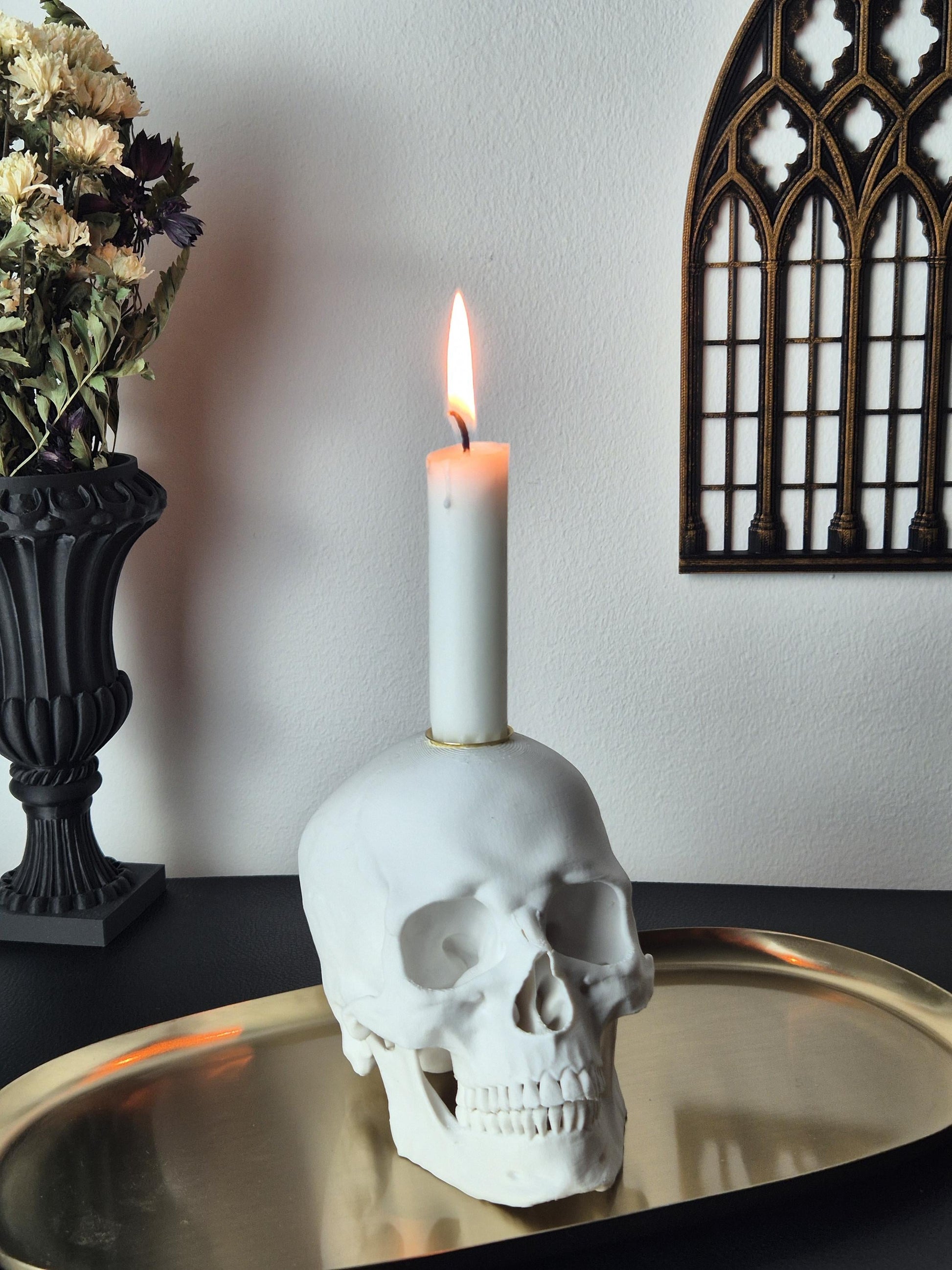 Candle Holder Skull, Black or White Realistic Replica Human Skull Gothic Candlestick Holder Handmade, Gift for Goth, 3D-PRINTED