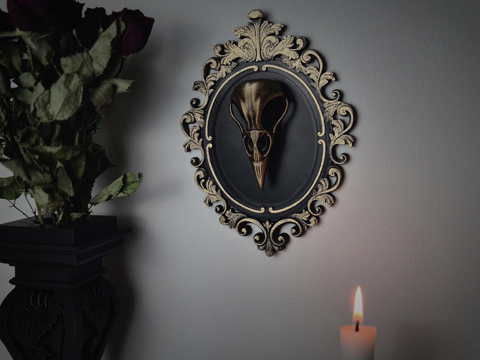 Gothic Victorian Raven Skull Frame "Gabriel", 3D-PRINTED