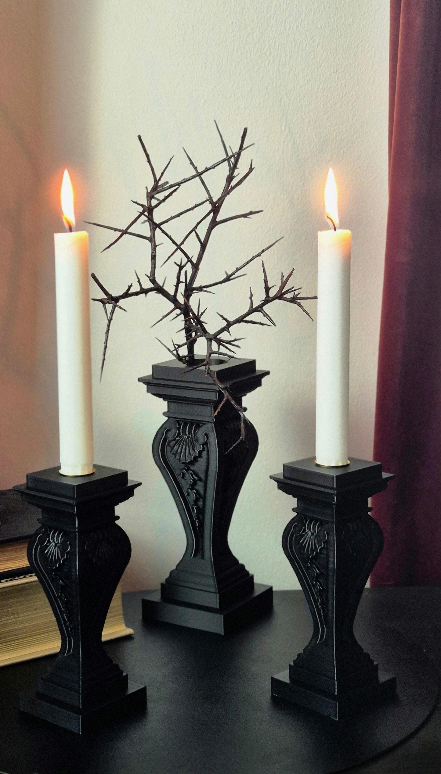 Set of Gothic Vase and Candle Holder "Twilight Duo", 3D-PRINTED