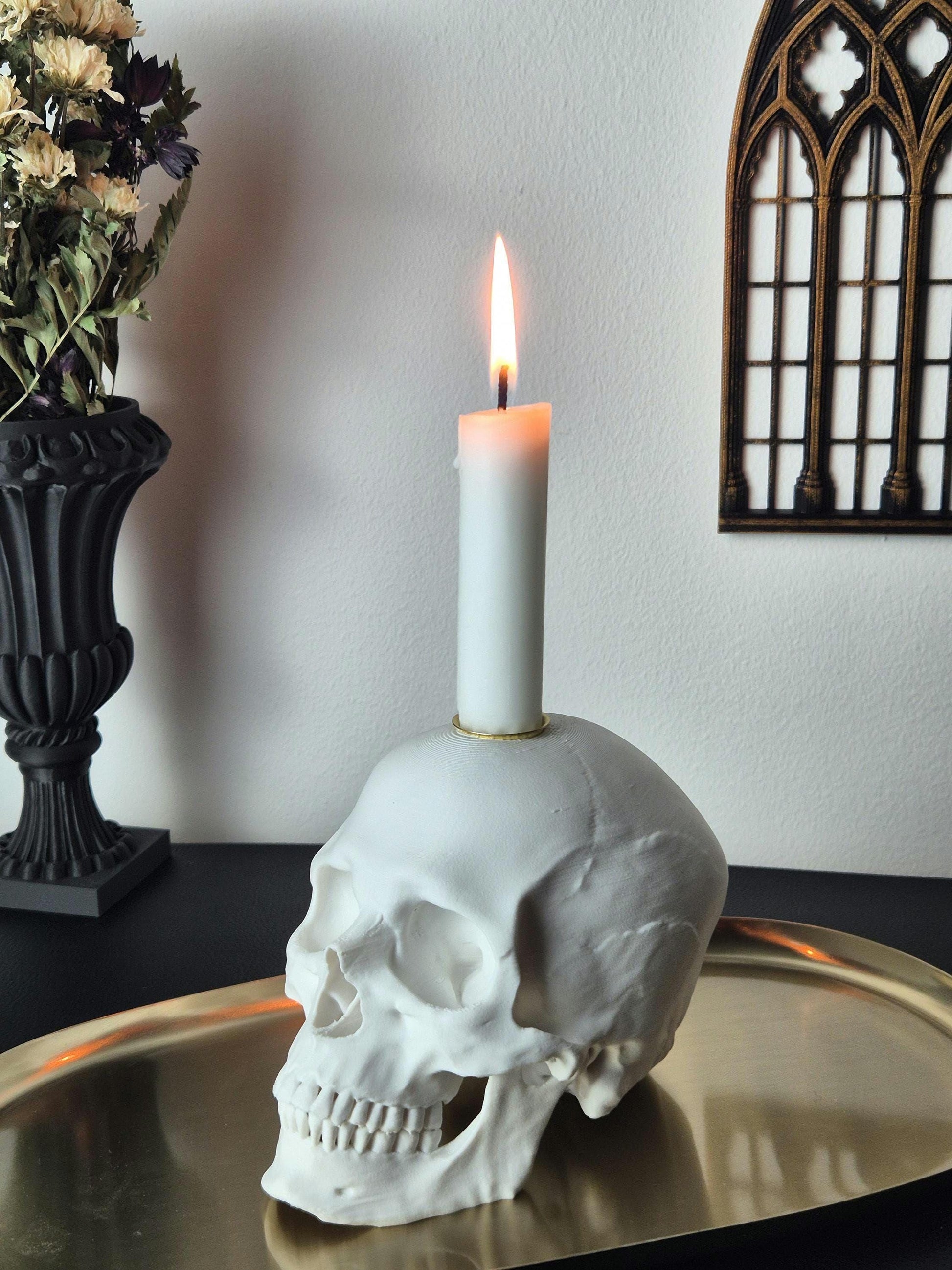Candle Holder Skull, Black or White Realistic Replica Human Skull Gothic Candlestick Holder Handmade, Gift for Goth, 3D-PRINTED