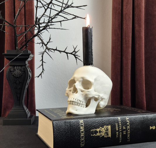 Candle Holder Skull, Black or White Realistic Replica Human Skull Gothic Candlestick Holder Handmade, Gift for Goth, 3D-PRINTED