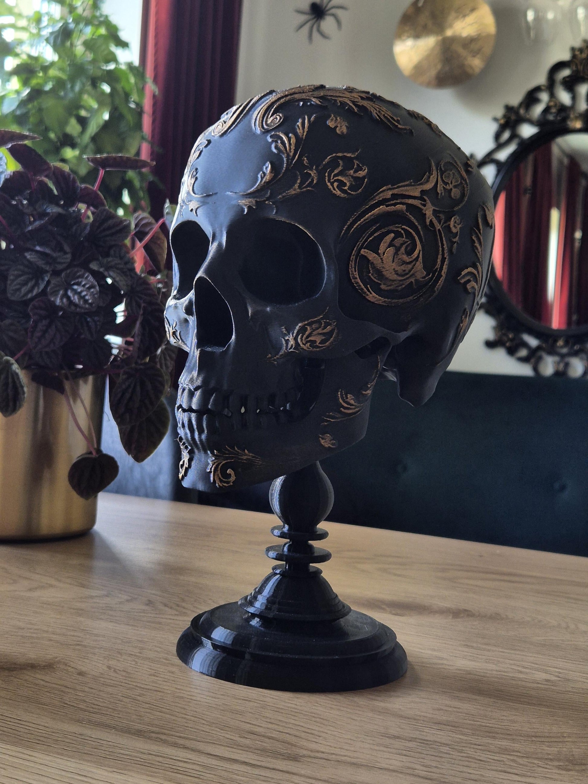 Gothic Baroque Victorian Filigree Human Skull Replica, Black Skull, White Skull, Gold Skull, Silver Skull, 3D-PRINTED