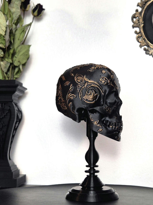 Gothic Baroque Victorian Filigree Human Skull Replica, Black Skull, White Skull, Gold Skull, Silver Skull, 3D-PRINTED