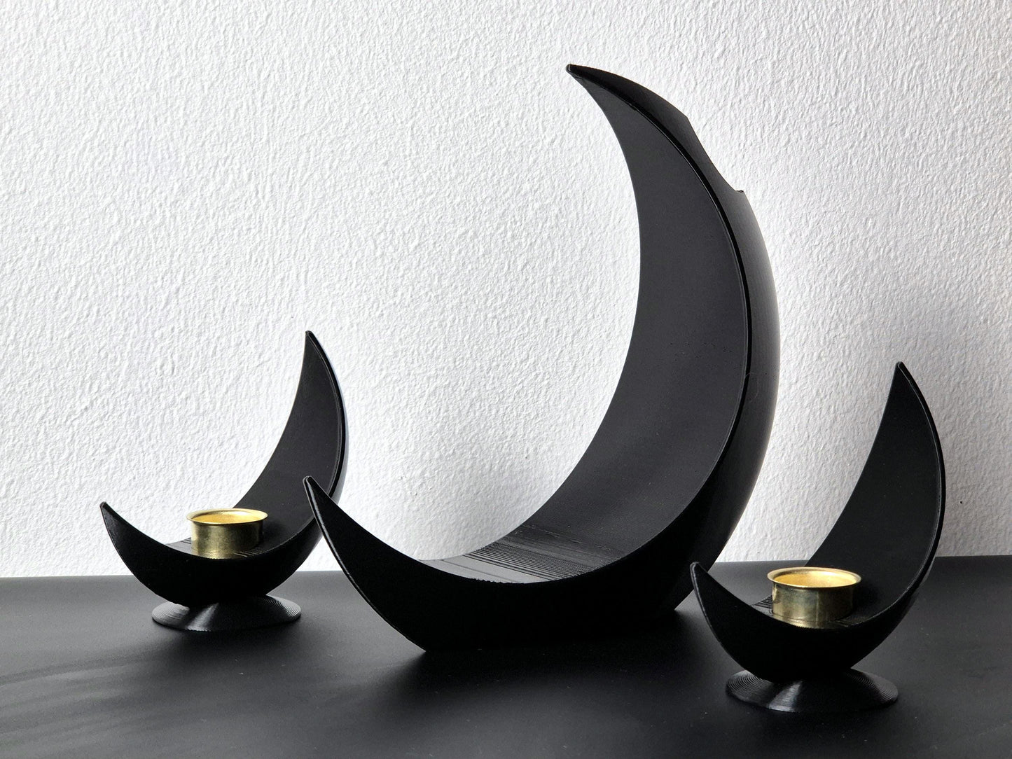 Set of Lunar Vase + 2 Lunar Candle holder | Crescent Moon Vase, Moon Phases Decor, Moon Home Decor, Flower Vase, Moon Phase Gift, Handmade