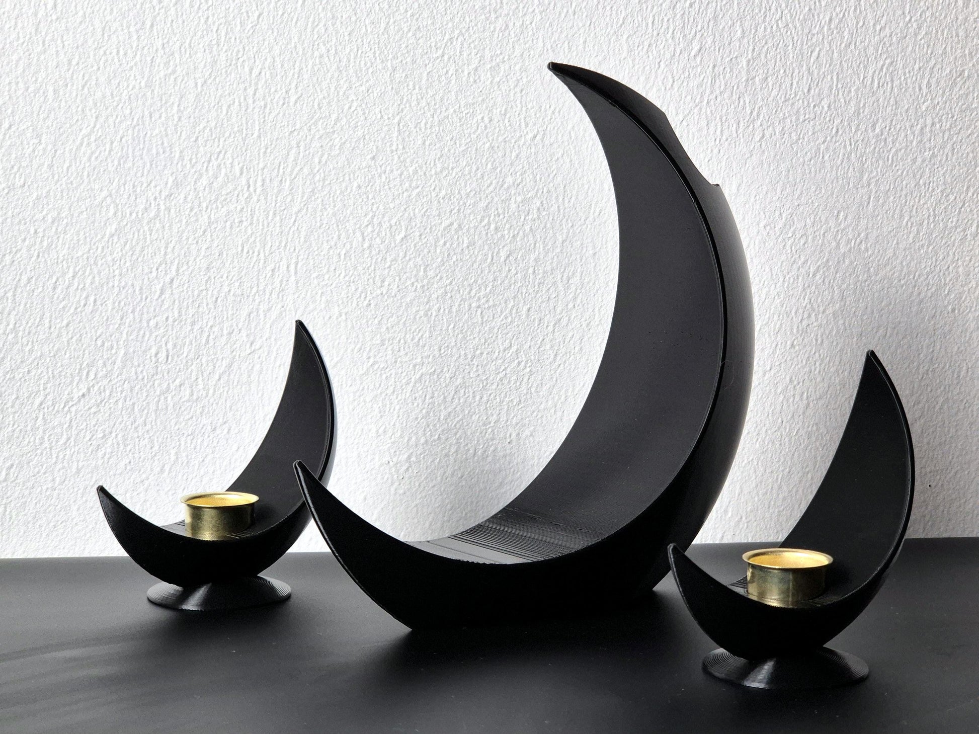 Set of Lunar Vase + 2 Lunar Candle holder | Crescent Moon Vase, Moon Phases Decor, Moon Home Decor, Flower Vase, Moon Phase Gift, Handmade
