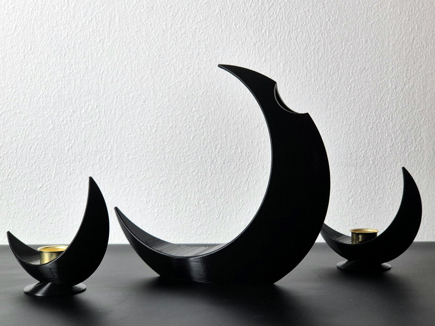 Set of Lunar Vase + 2 Lunar Candle holder | Crescent Moon Vase, Moon Phases Decor, Moon Home Decor, Flower Vase, Moon Phase Gift, Handmade