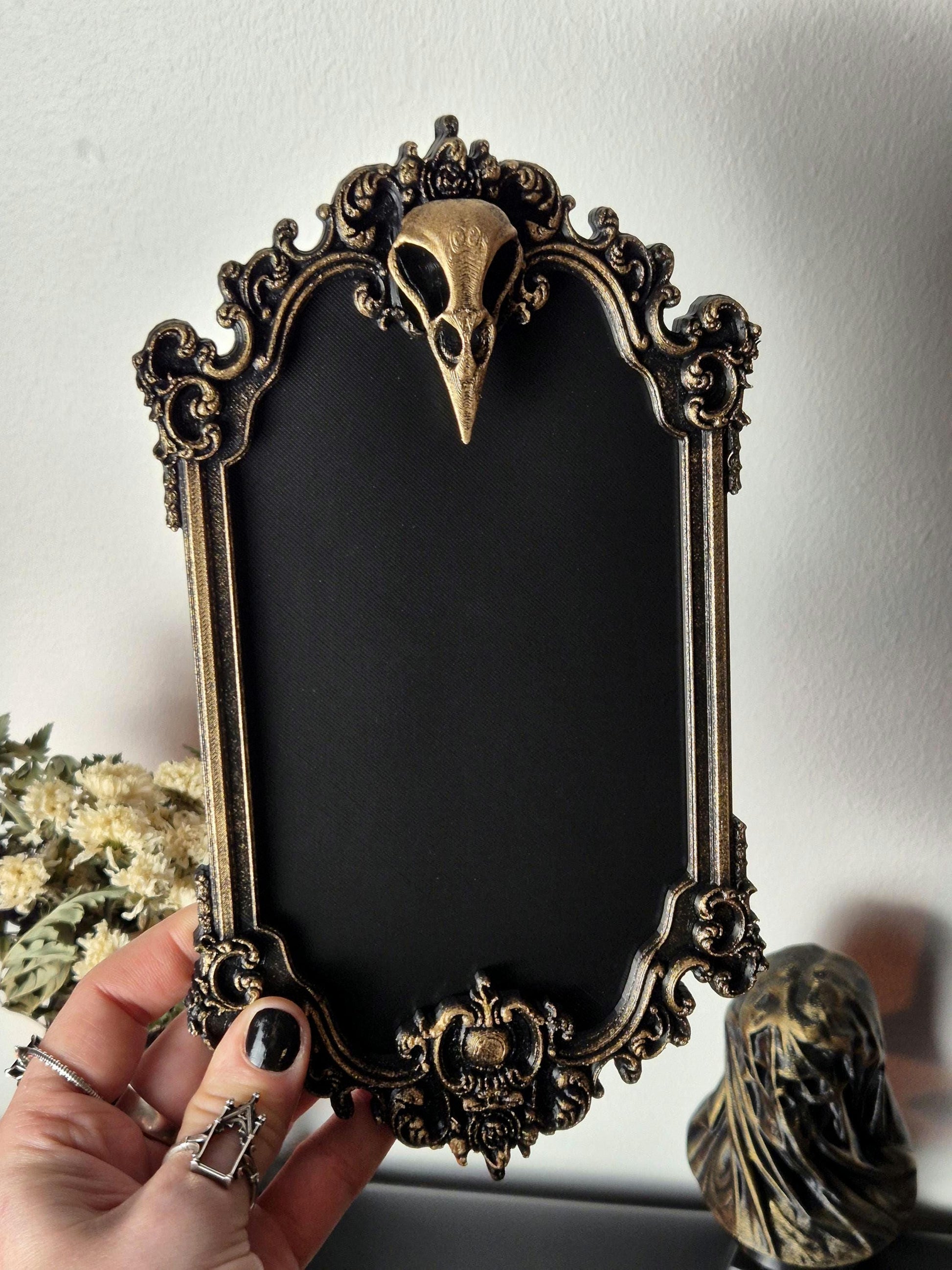 Gothic Victorian Photo Frame Raven Skull, Macabre Frame, Gothic Wall Decor, Baroque Wall Art, Goth Wall Gallery, Goth Gift, 3D-PRINTED