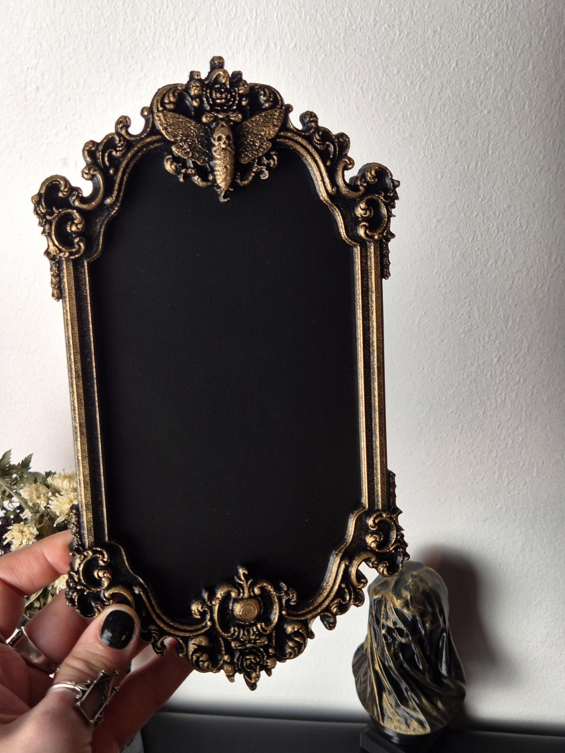 Gothic Victorian Death Moth Photo Frame, Macabre Frame, Gothic Wall Decor, Baroque Wall Art, Goth Wall Gallery, Goth Gift, 3D-PRINTED
