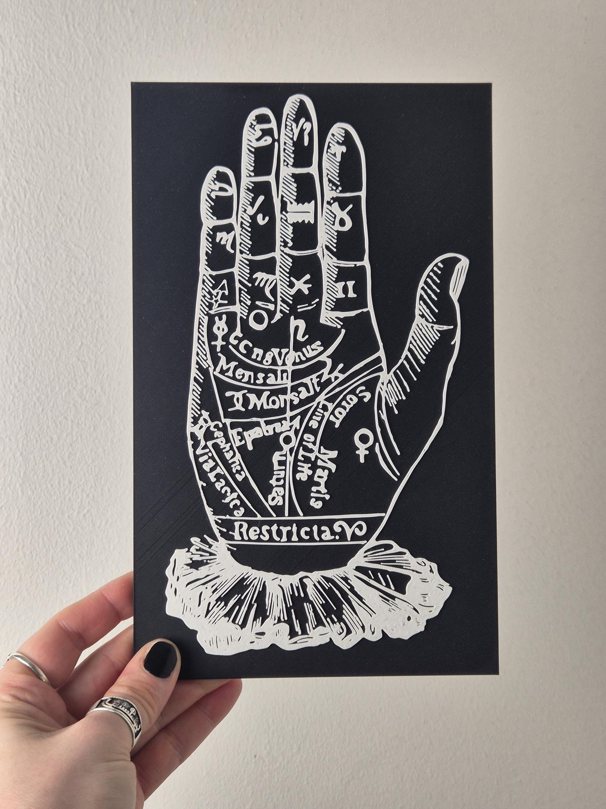 3D Print "Palmistry Chart"/ Witchy Wall Hangings, Occult Wall Art, Gothic Victorian Wall Art, Gift for Witch, Gift for Goth
