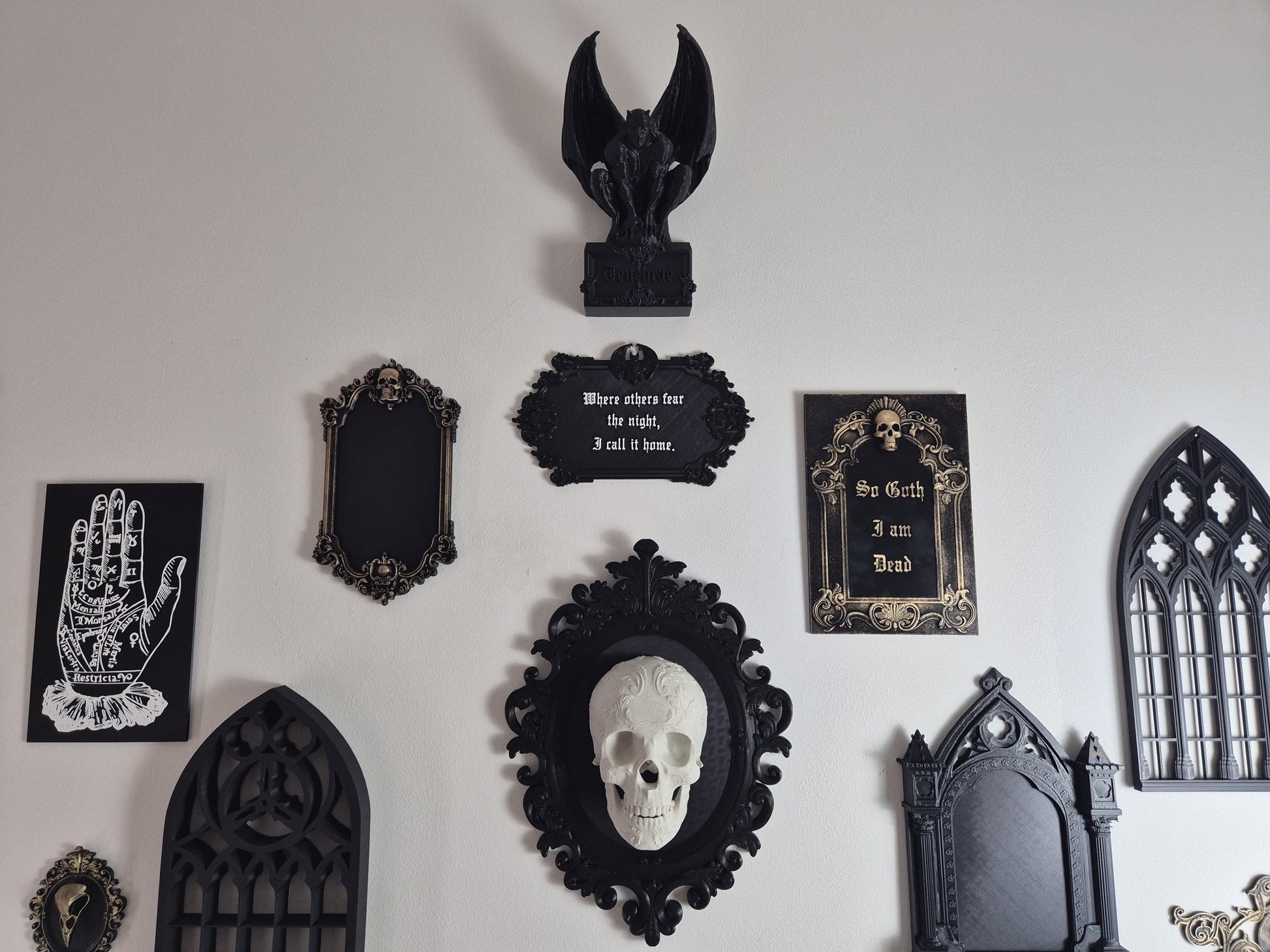 Gothic Skull Wall Plaque "So Goth I am Dead", Gothic Victorian Wall Art, Gothic Gallery Wall, Gothic Wall, 3D-PRINTED