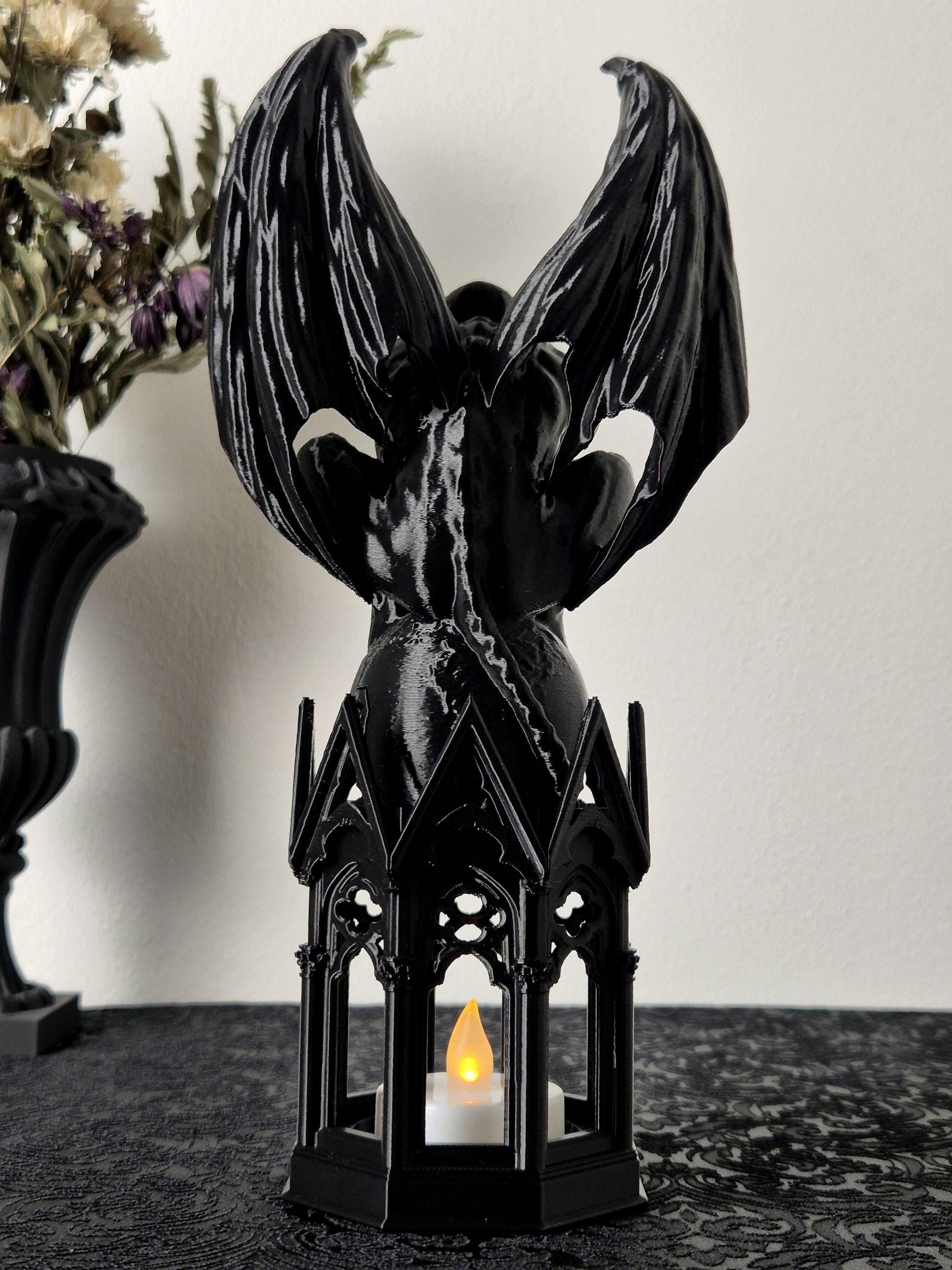 Gothic Tealight Holder Cathedral Gargoyle, Gargoyle Statue, Demon Sculpture, Devil Statue, Gift for Goth, Vampire Decor, 3D-PRINTED