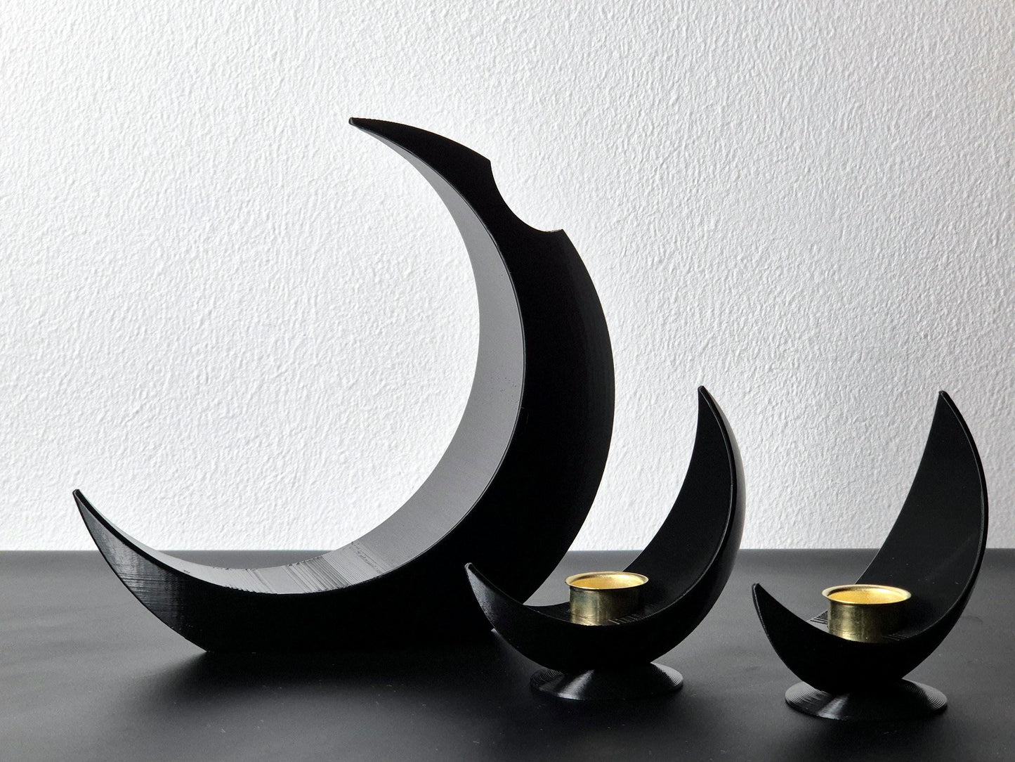 Set of Lunar Vase + 2 Lunar Candle holder | Crescent Moon Vase, Moon Phases Decor, Moon Home Decor, Flower Vase, Moon Phase Gift, Handmade