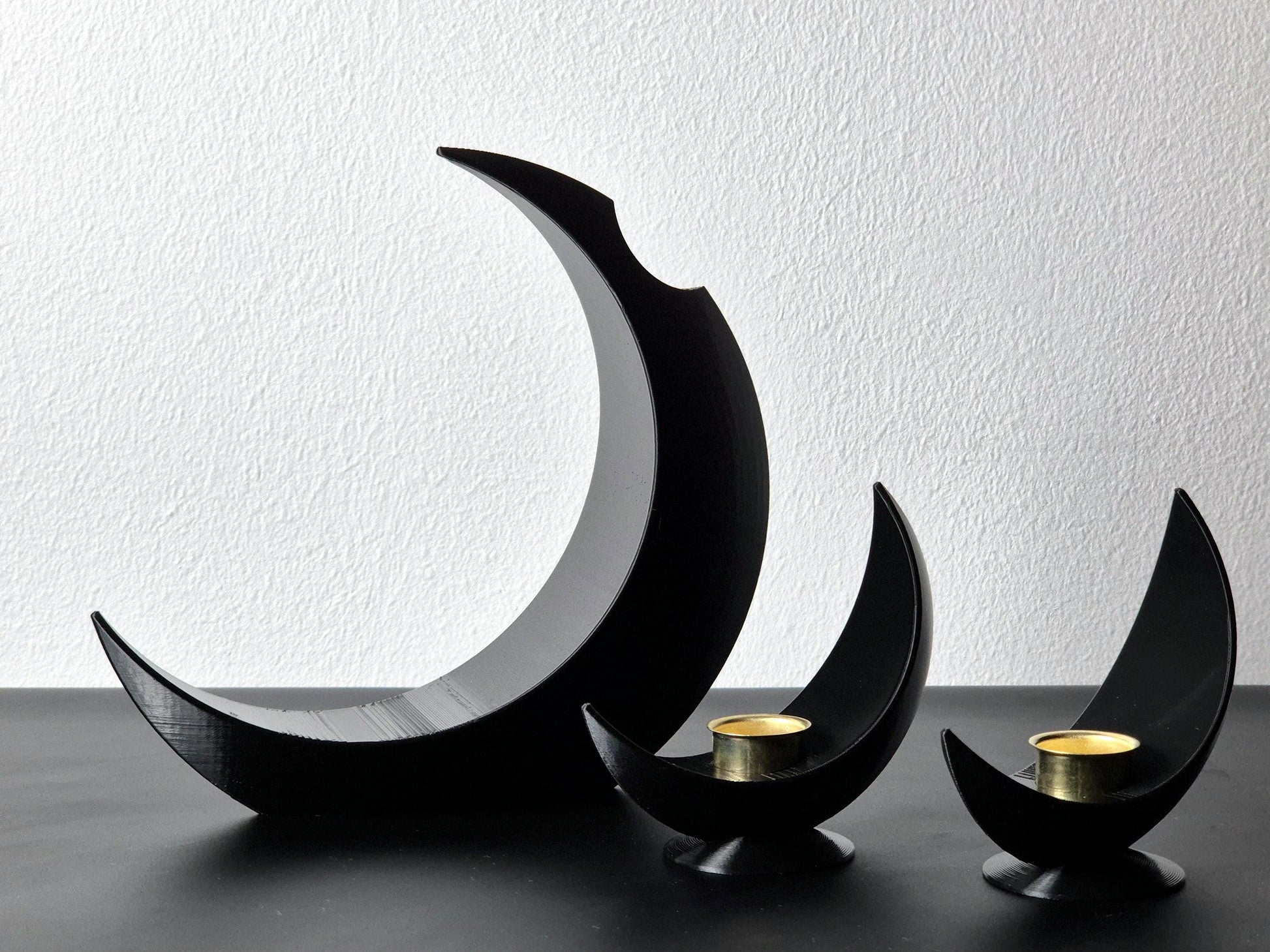 Set of Lunar Vase + 2 Lunar Candle holder | Crescent Moon Vase, Moon Phases Decor, Moon Home Decor, Flower Vase, Moon Phase Gift, Handmade