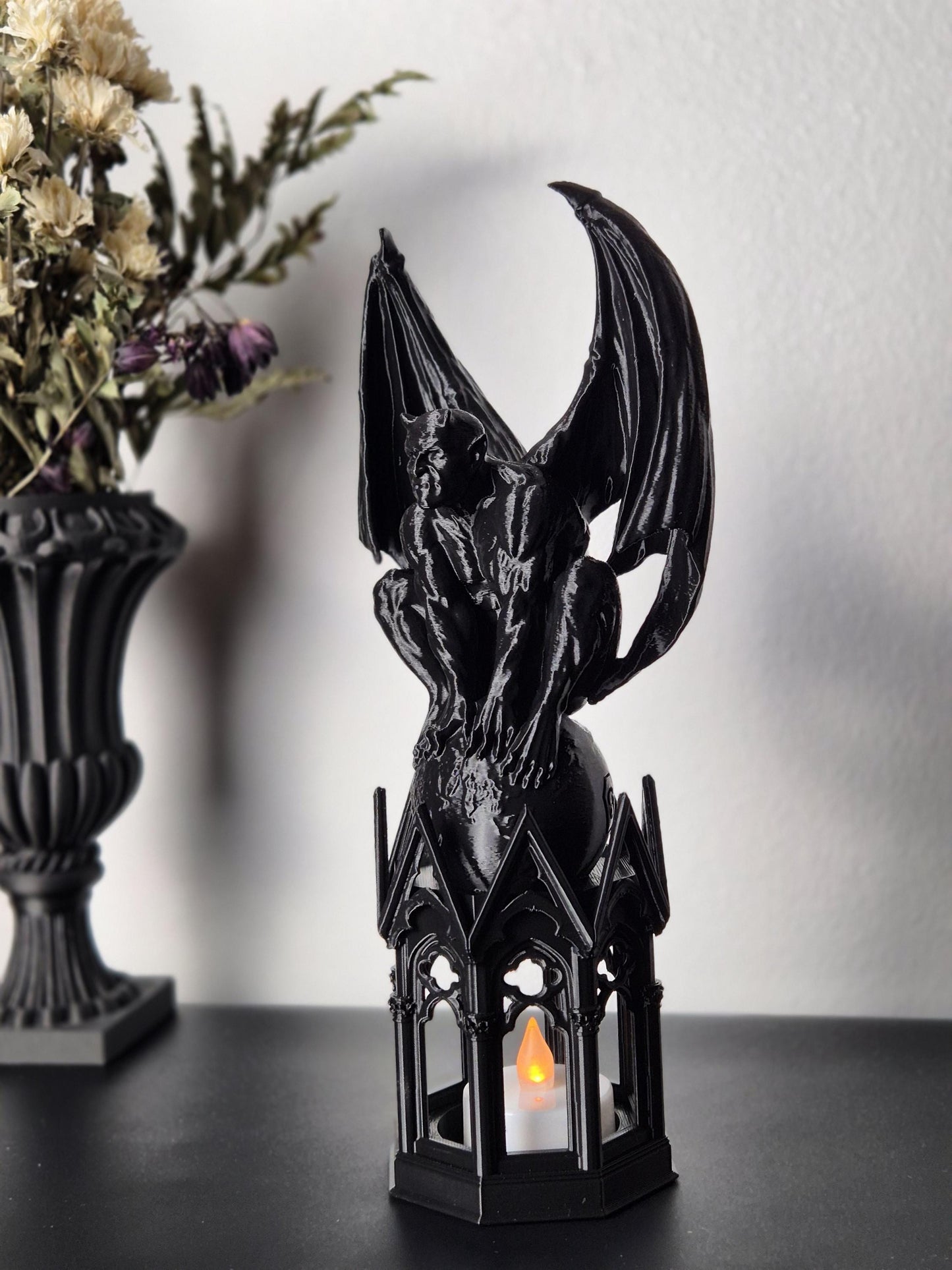 Gothic Tealight Holder Cathedral Gargoyle, Gargoyle Statue, Demon Sculpture, Devil Statue, Gift for Goth, Vampire Decor, 3D-PRINTED