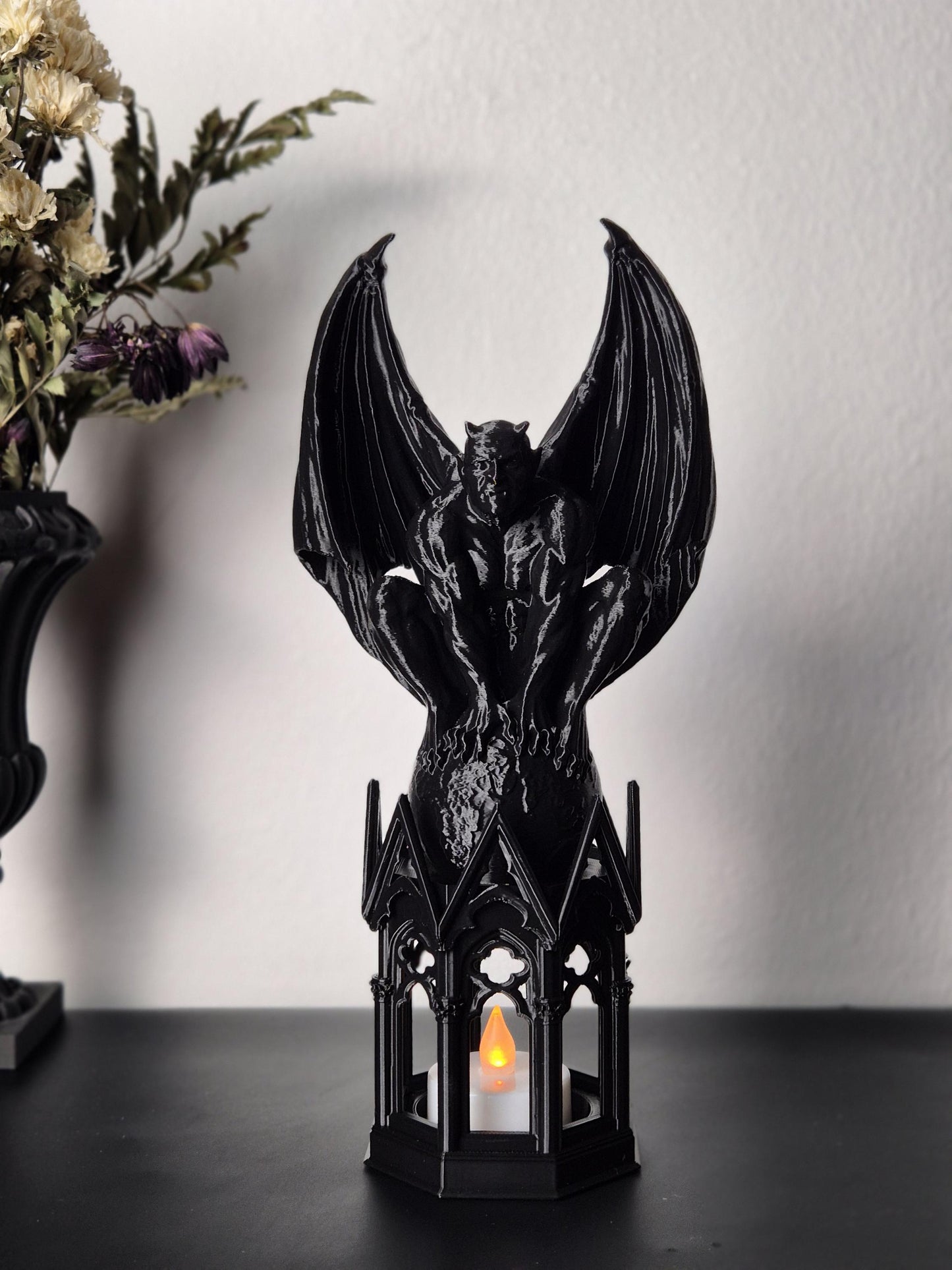 Gothic Tealight Holder Cathedral Gargoyle, Gargoyle Statue, Demon Sculpture, Devil Statue, Gift for Goth, Vampire Decor, 3D-PRINTED