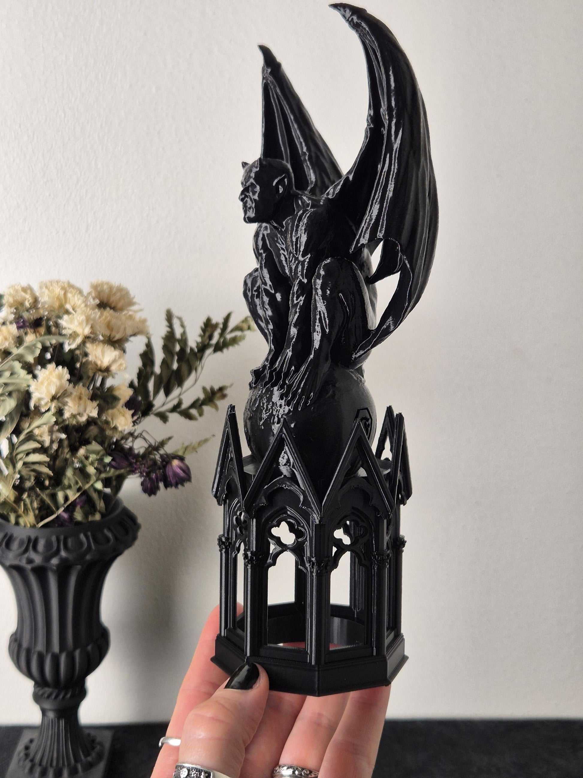 Gothic Tealight Holder Cathedral Gargoyle, Gargoyle Statue, Demon Sculpture, Devil Statue, Gift for Goth, Vampire Decor, 3D-PRINTED