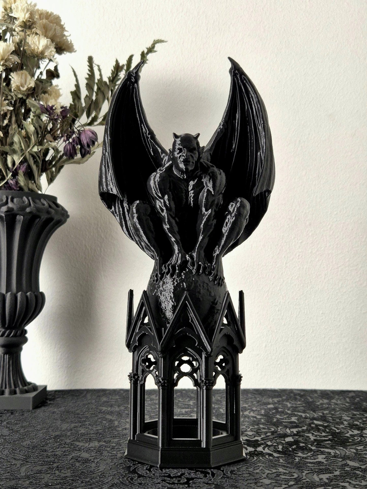 Gothic Tealight Holder Cathedral Gargoyle, Gargoyle Statue, Demon Sculpture, Devil Statue, Gift for Goth, Vampire Decor, 3D-PRINTED