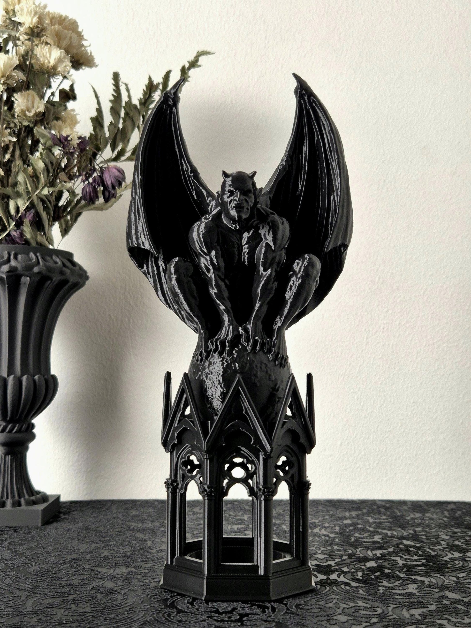 Gothic Tealight Holder Cathedral Gargoyle, Gargoyle Statue, Demon Sculpture, Devil Statue, Gift for Goth, Vampire Decor, 3D-PRINTED