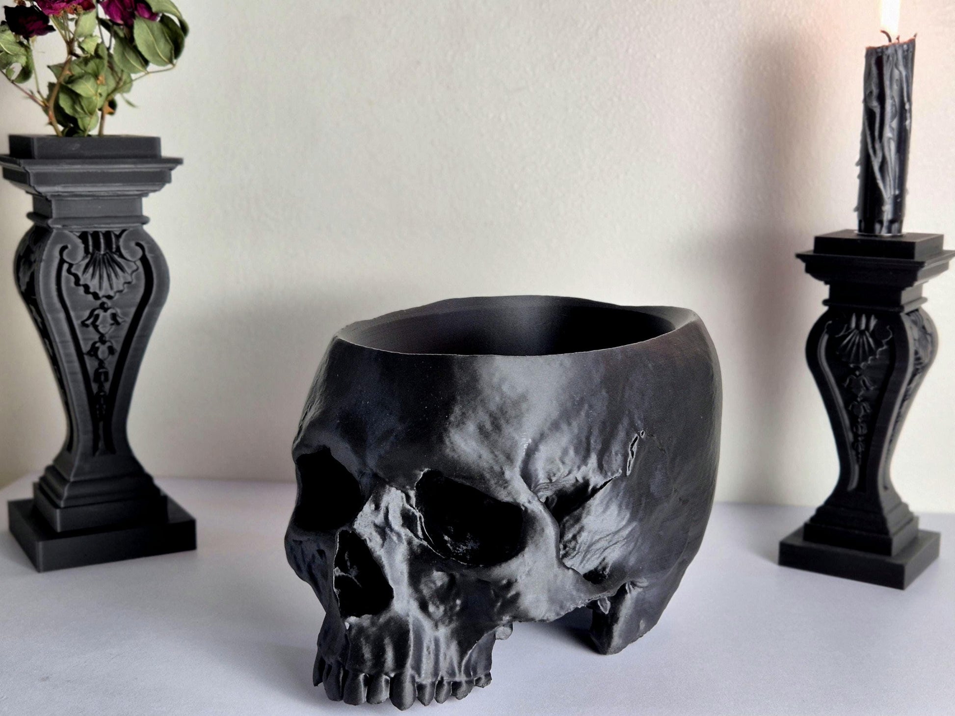 Human Skull Plant Pot – Gothic Skull Vase, Skull Bowl for Dried Flowers, Halloween Decor, Macabre Storage Container, Oddities Gift, 3D-PRINT