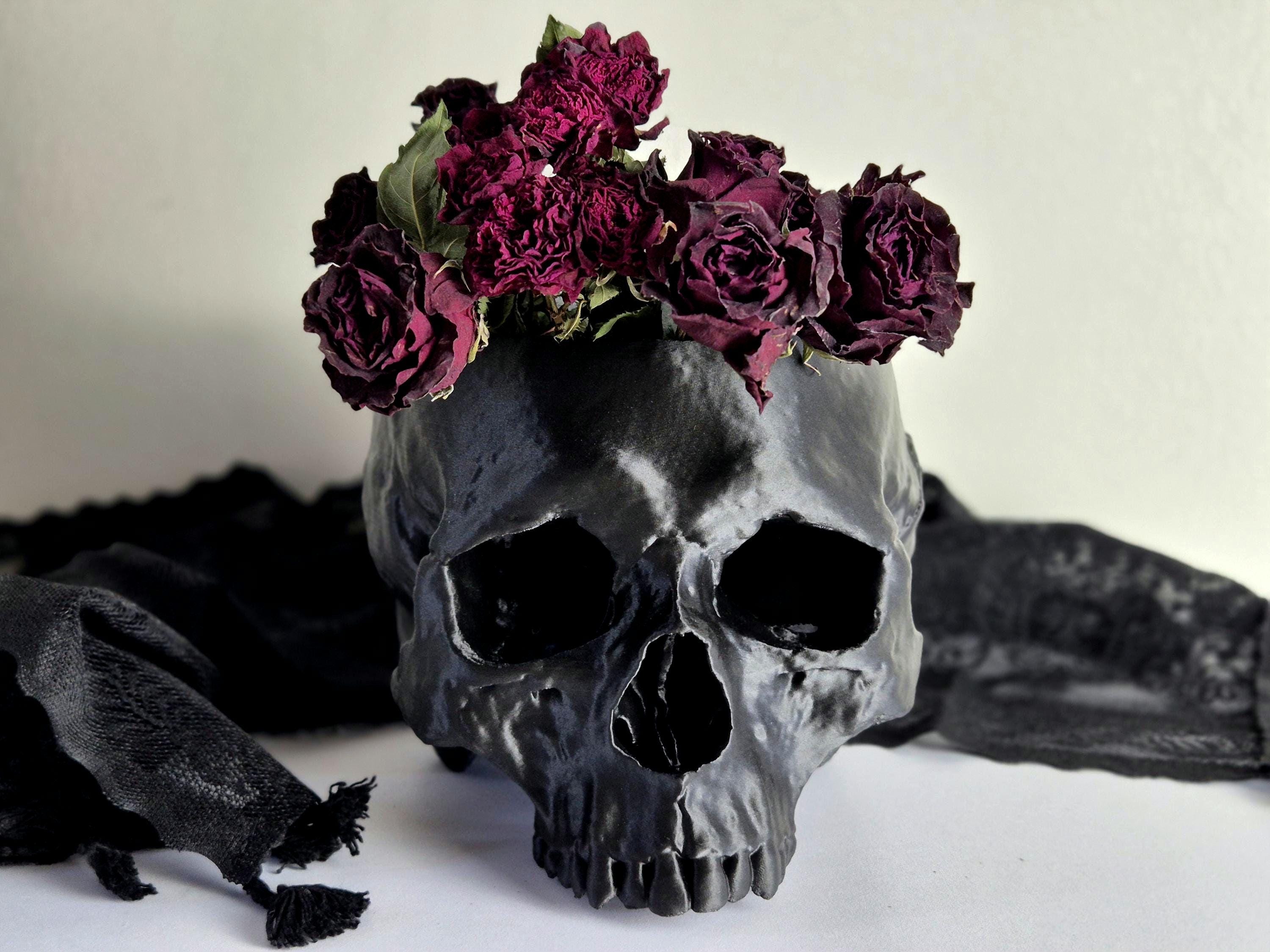 Human Skull Plant Pot – Gothic Skull Vase, Skull Bowl for Dried Flowers, Halloween Decor, Macabre Storage Container, Oddities Gift, 3D-PRINT