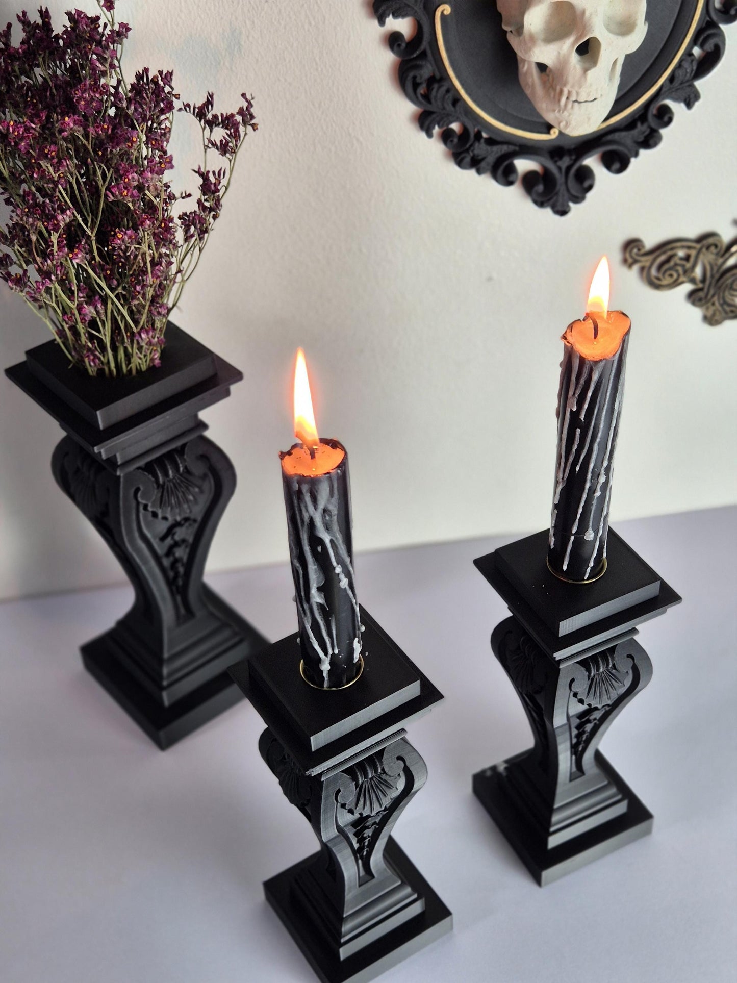 Gothic Candle Holder, 3D Printed Decor, Dark Victorian Home Accent, Witchy Candle Stand, Nocturne’s Embrace