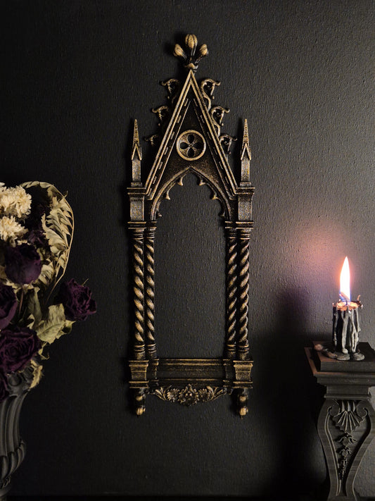 Gothic Cathedral Arch Wall Frame – 3D Printed Window Frame | Gothic Decor, Black or Hand Painted Gold/Silver | Gothic Revival Shelf Accent