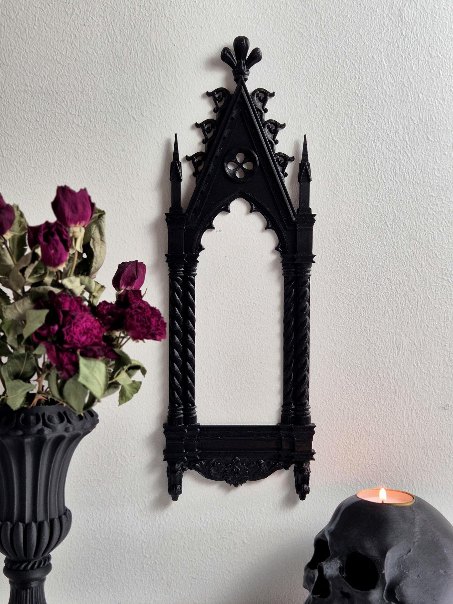 Gothic Cathedral Arch Wall Frame – 3D Printed Window Frame | Gothic Decor, Black or Hand Painted Gold/Silver | Gothic Revival Shelf Accent