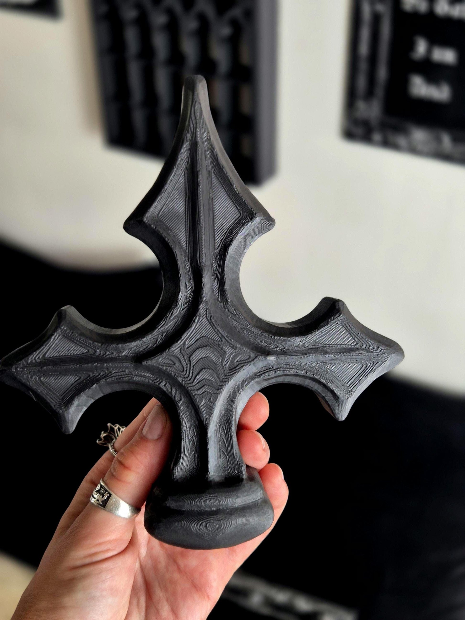 Gothic Cross Wall or Shelf Decor – 3D Printed Cathedral Accent | Gothic Gallery Wall Filler | Black or Hand-Painted Gold/Silver