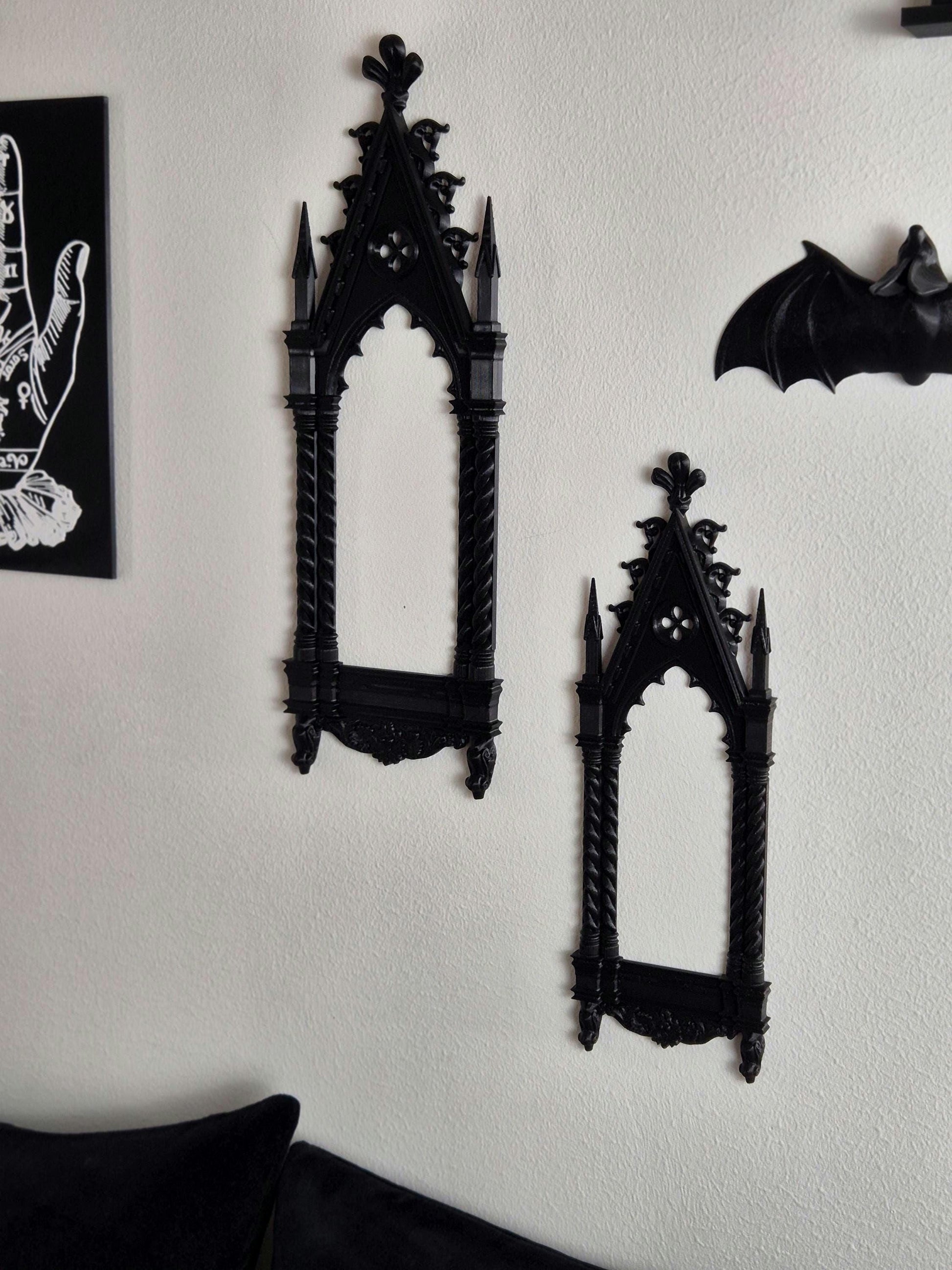 Gothic Cathedral Arch Wall Frame – 3D Printed Window Frame | Gothic Decor, Black or Hand Painted Gold/Silver | Gothic Revival Shelf Accent