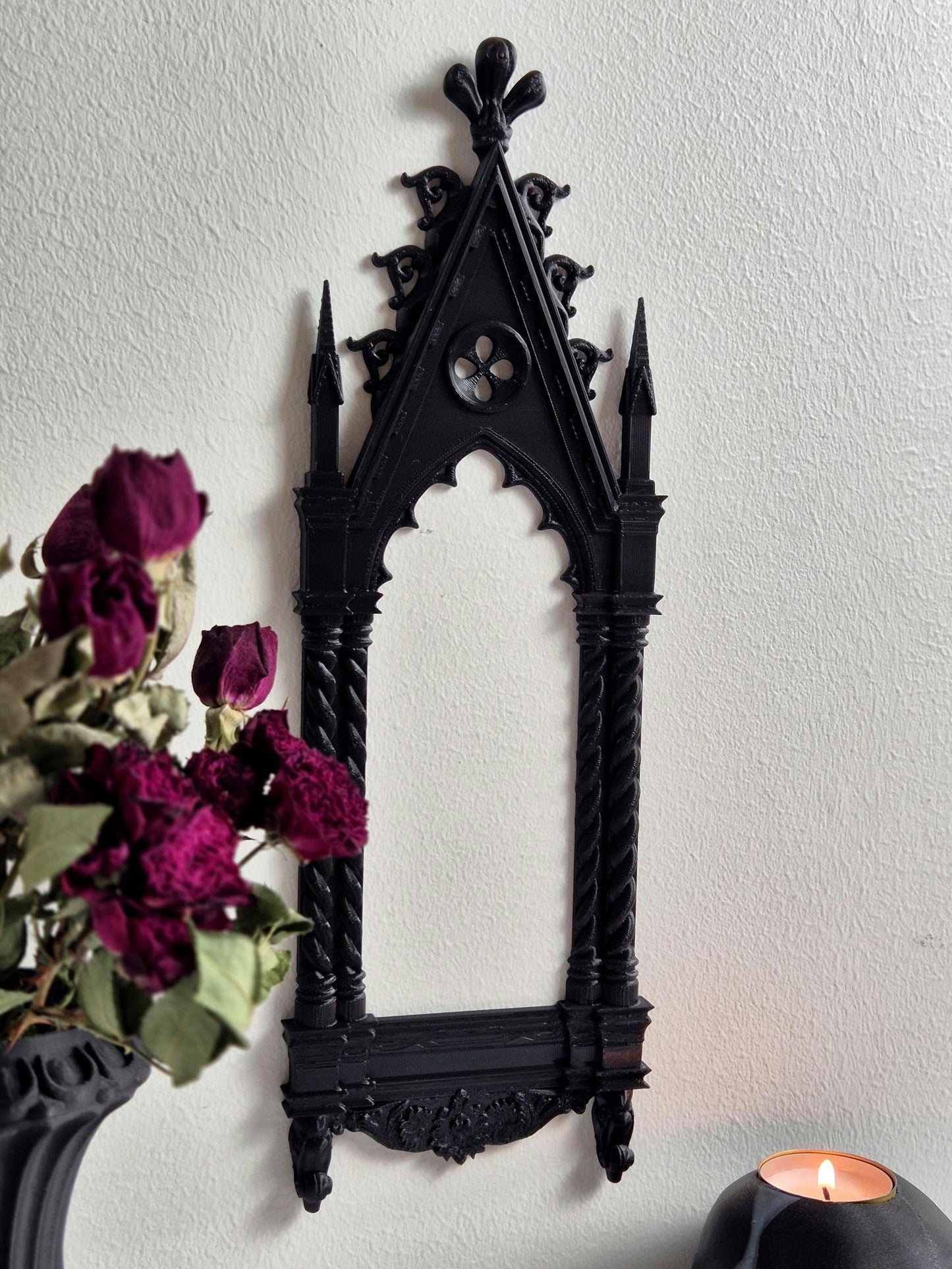 Gothic Cathedral Arch Wall Frame – 3D Printed Window Frame | Gothic Decor, Black or Hand Painted Gold/Silver | Gothic Revival Shelf Accent