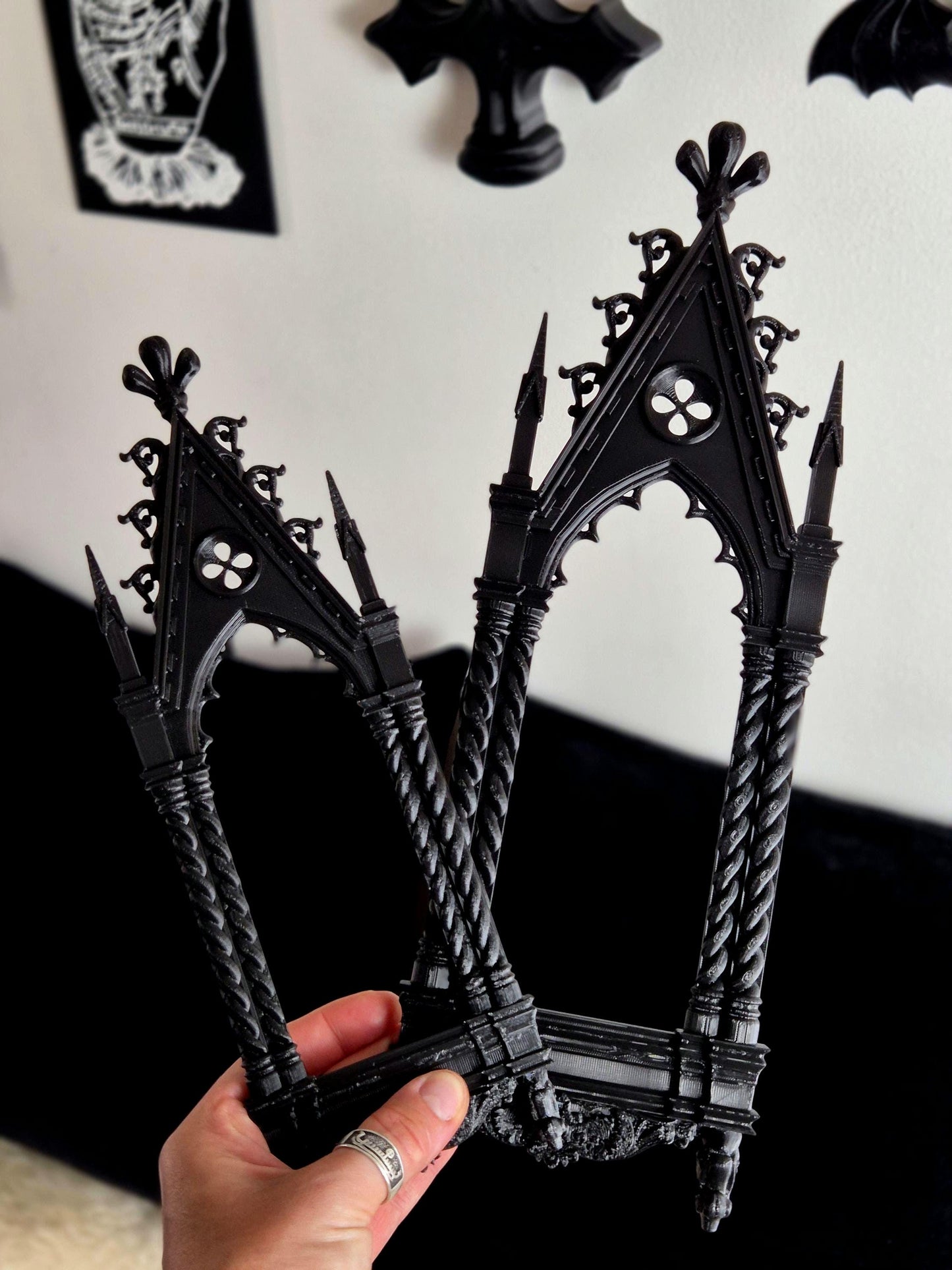Gothic Cathedral Arch Wall Frame – 3D Printed Window Frame | Gothic Decor, Black or Hand Painted Gold/Silver | Gothic Revival Shelf Accent
