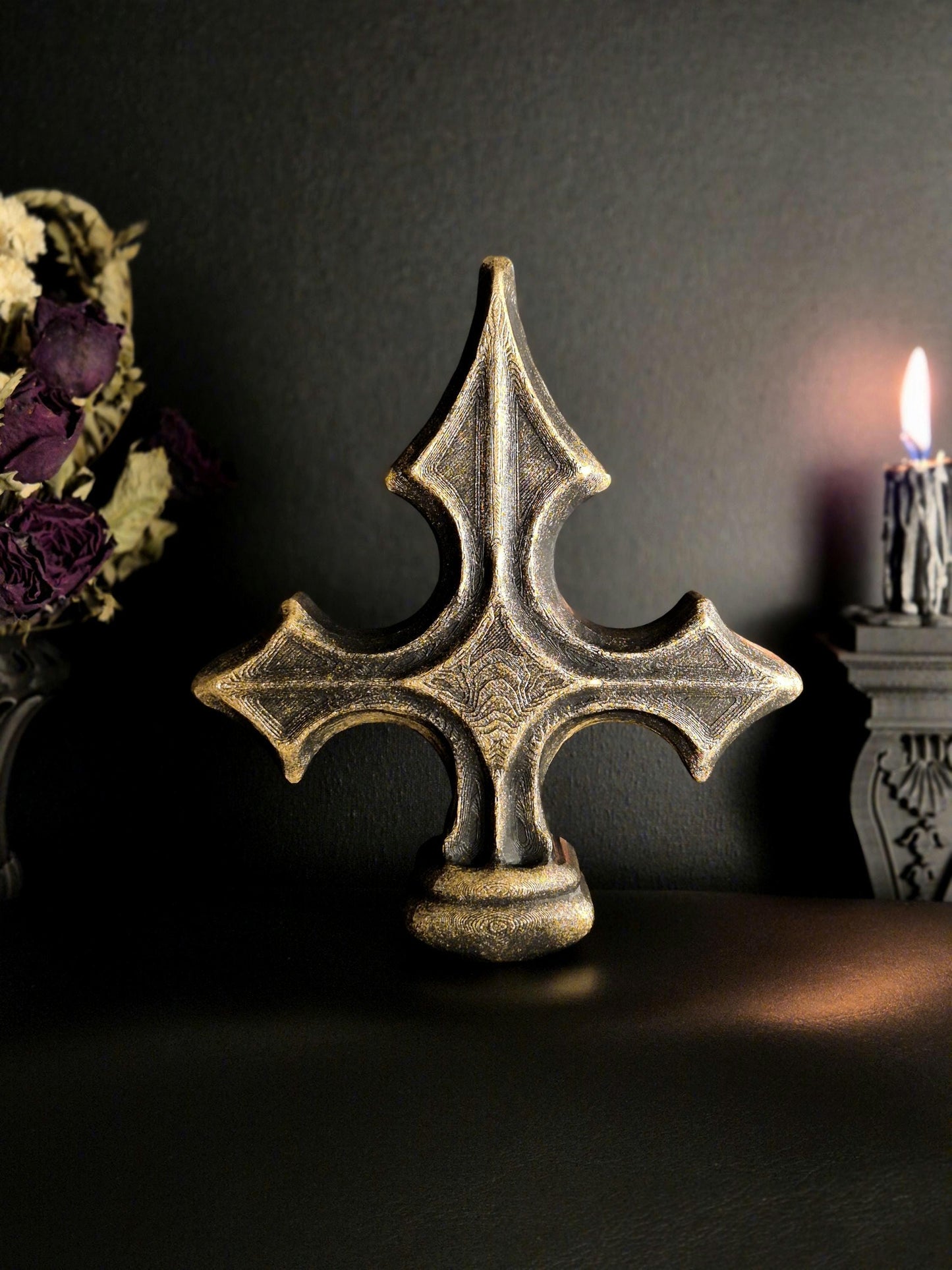 Gothic Cross Wall or Shelf Decor – 3D Printed Cathedral Accent | Gothic Gallery Wall Filler | Black or Hand-Painted Gold/Silver