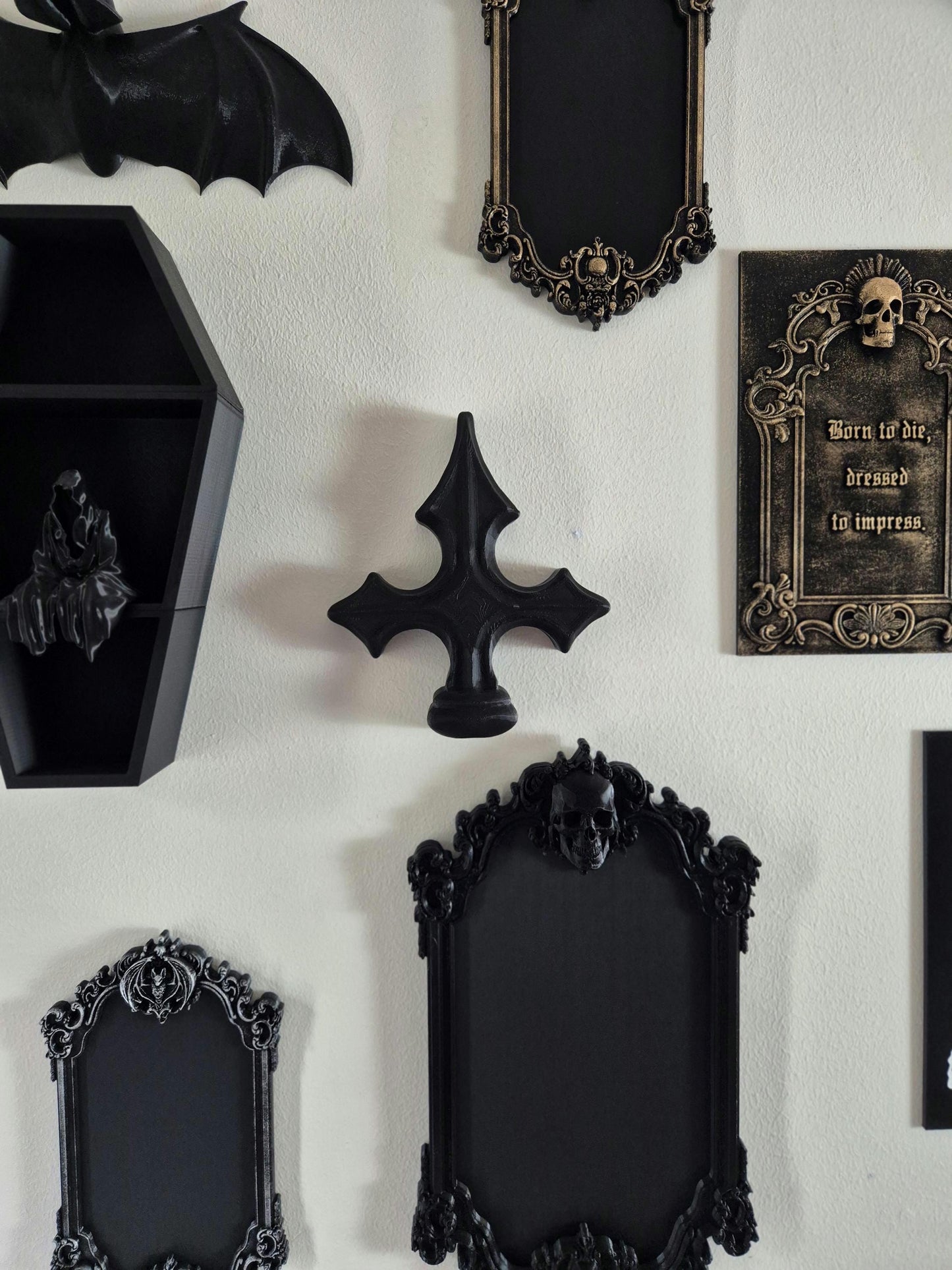 Gothic Cross Wall or Shelf Decor – 3D Printed Cathedral Accent | Gothic Gallery Wall Filler | Black or Hand-Painted Gold/Silver