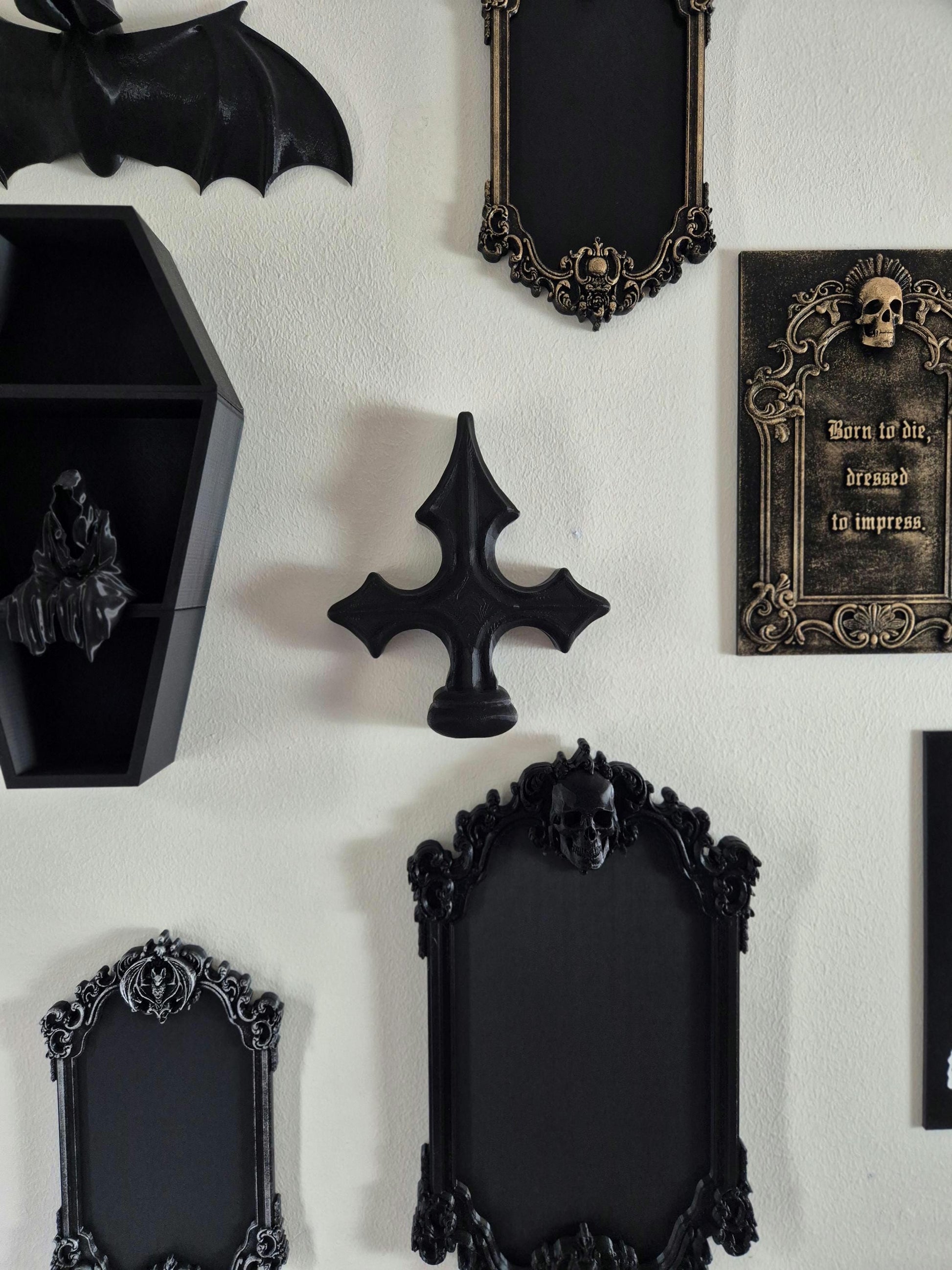 Gothic Cross Wall or Shelf Decor – 3D Printed Cathedral Accent | Gothic Gallery Wall Filler | Black or Hand-Painted Gold/Silver