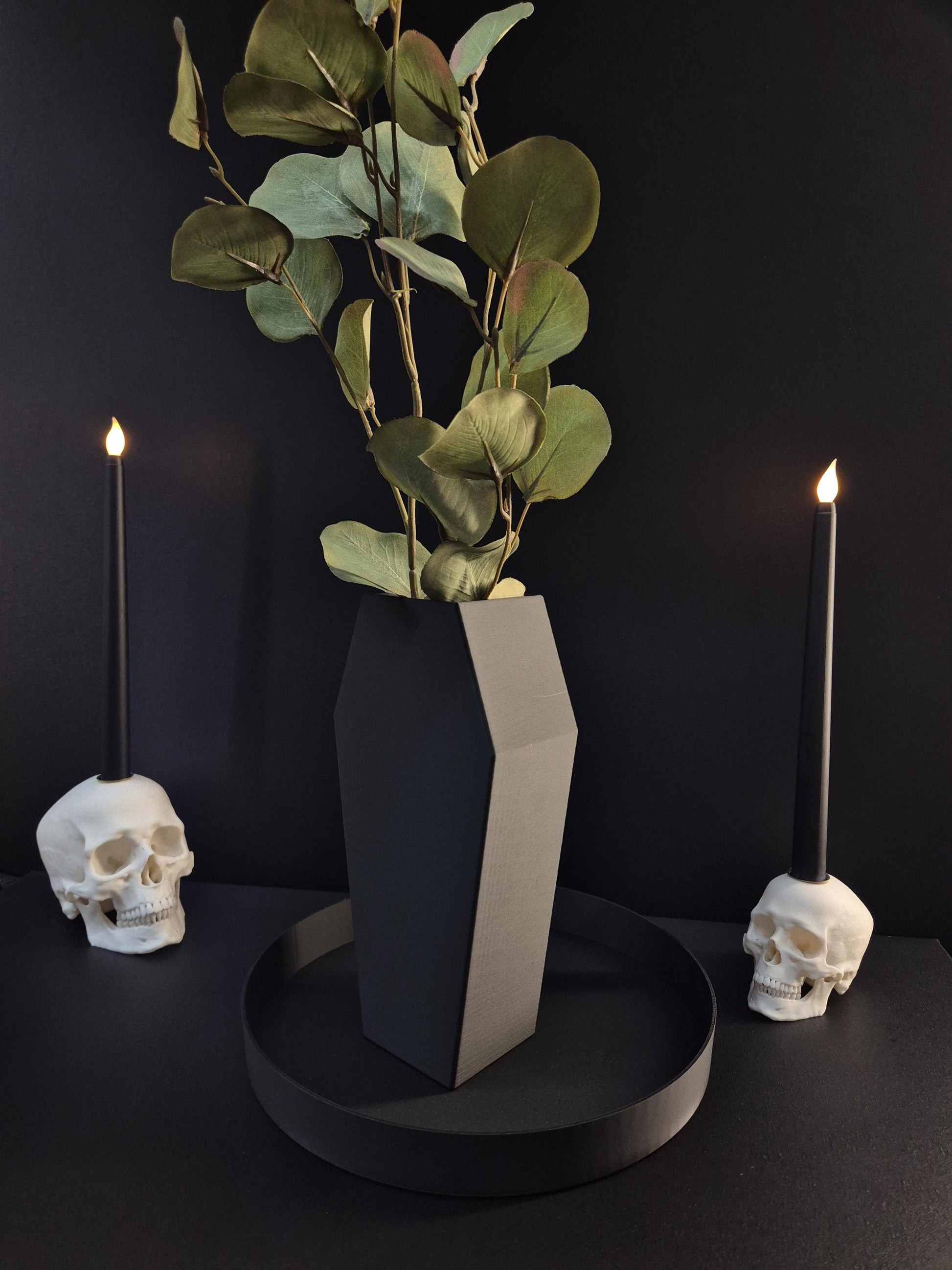 Coffin Vase for Dried Flowers – Gothic Black Vase, 3D Printed Witchy Home Decor, Halloween Centerpiece, Alternative Gothic Gift