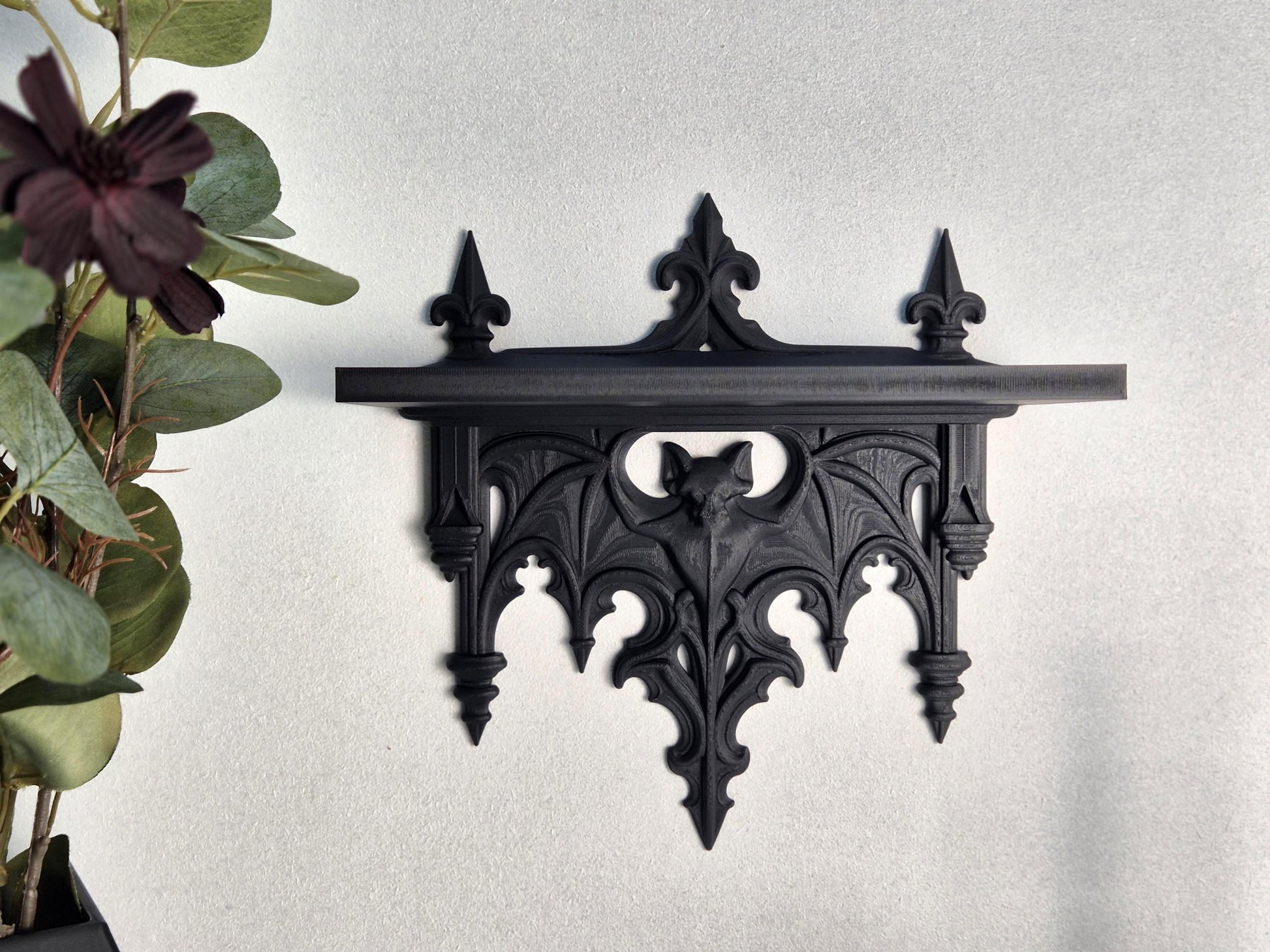 Gothic Bat Wall Shelf – Victorian Decor for Crystals, Candles & Oddities | Dark Academia Home Altar Shelf | Vampire Home Decor|Gift for Goth