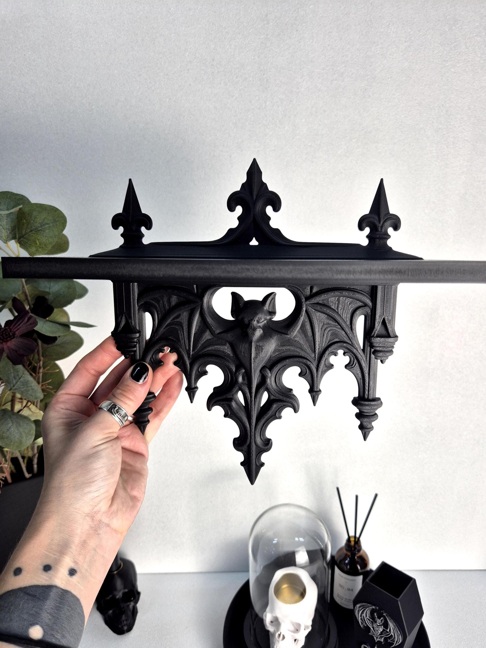 Gothic Bat Wall Shelf – Victorian Decor for Crystals, Candles & Oddities | Dark Academia Home Altar Shelf | Vampire Home Decor|Gift for Goth