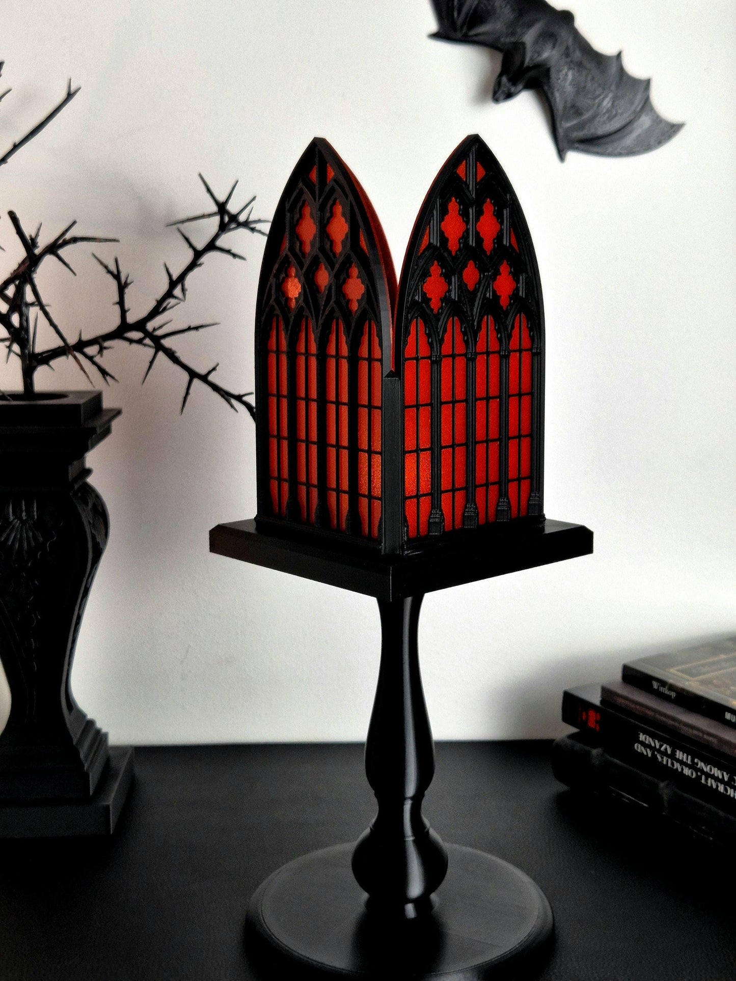 Gothic Lantern “Santa Sangre” – 3D Printed Tealight Holder with Detachable Stand, Medieval Decor, Dark Gothic Home Accent