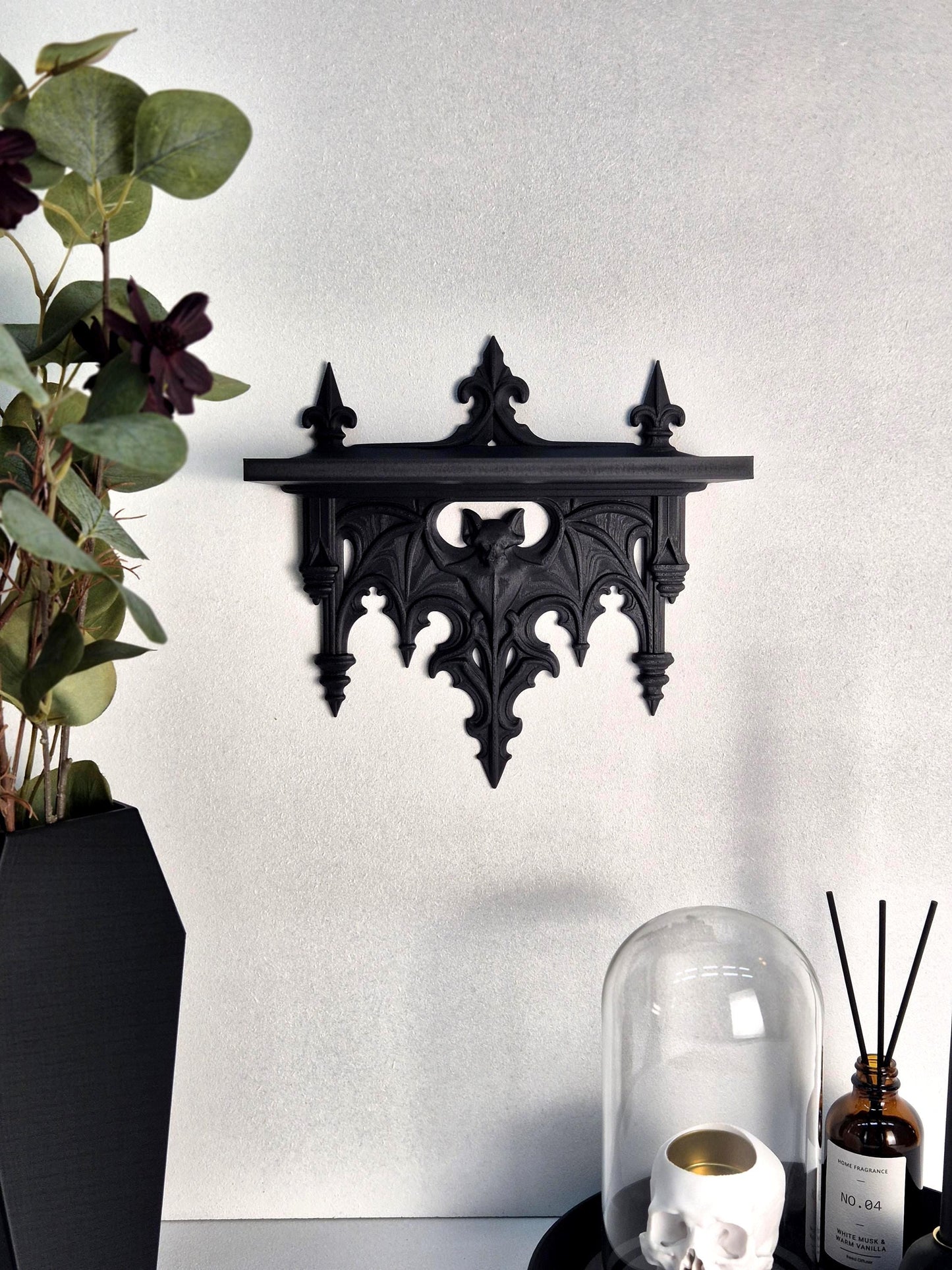 Gothic Bat Wall Shelf – Victorian Decor for Crystals, Candles & Oddities | Dark Academia Home Altar Shelf | Vampire Home Decor|Gift for Goth