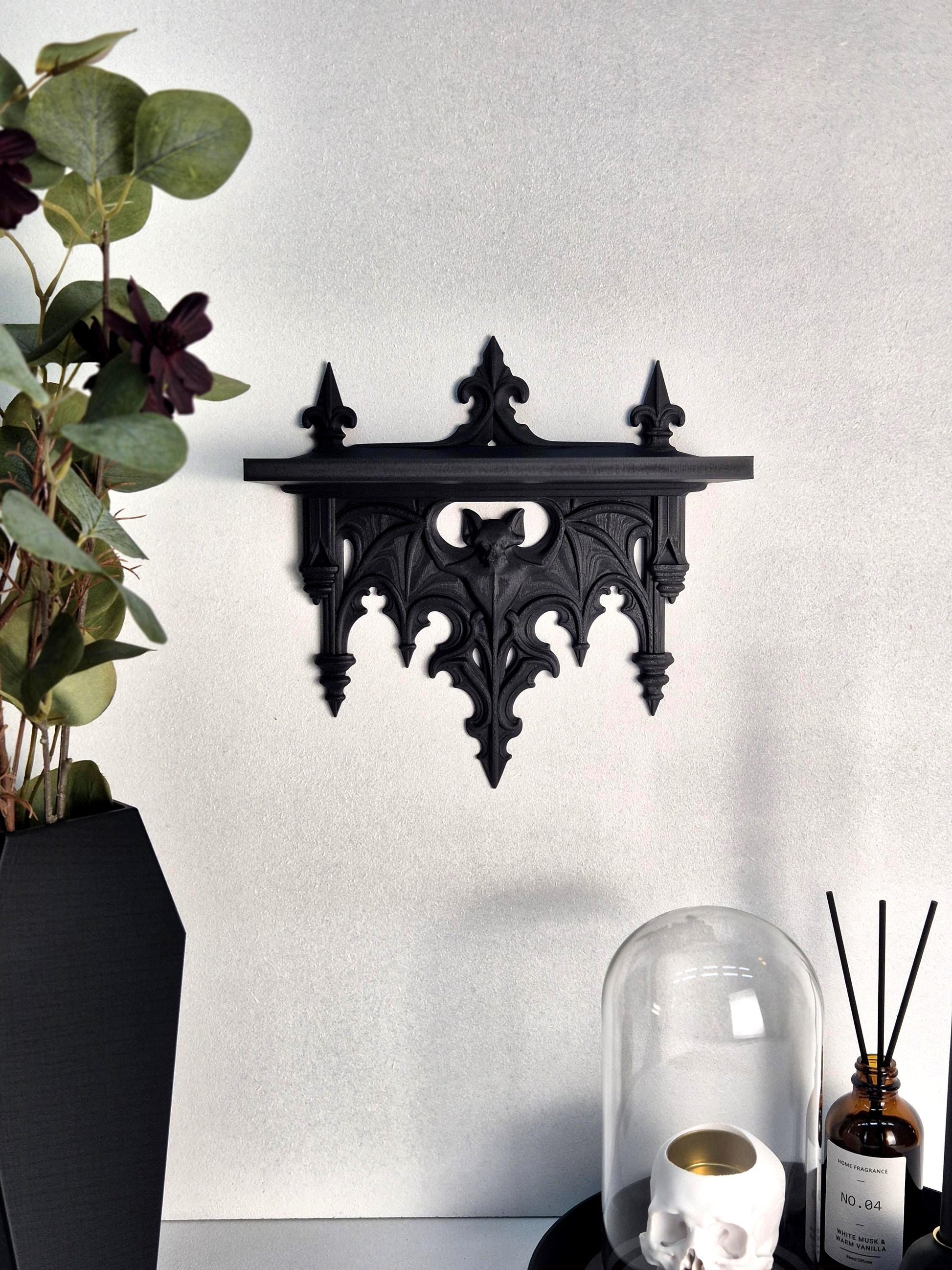 Gothic Bat Wall Shelf – Victorian Decor for Crystals, Candles & Oddities | Dark Academia Home Altar Shelf | Vampire Home Decor|Gift for Goth