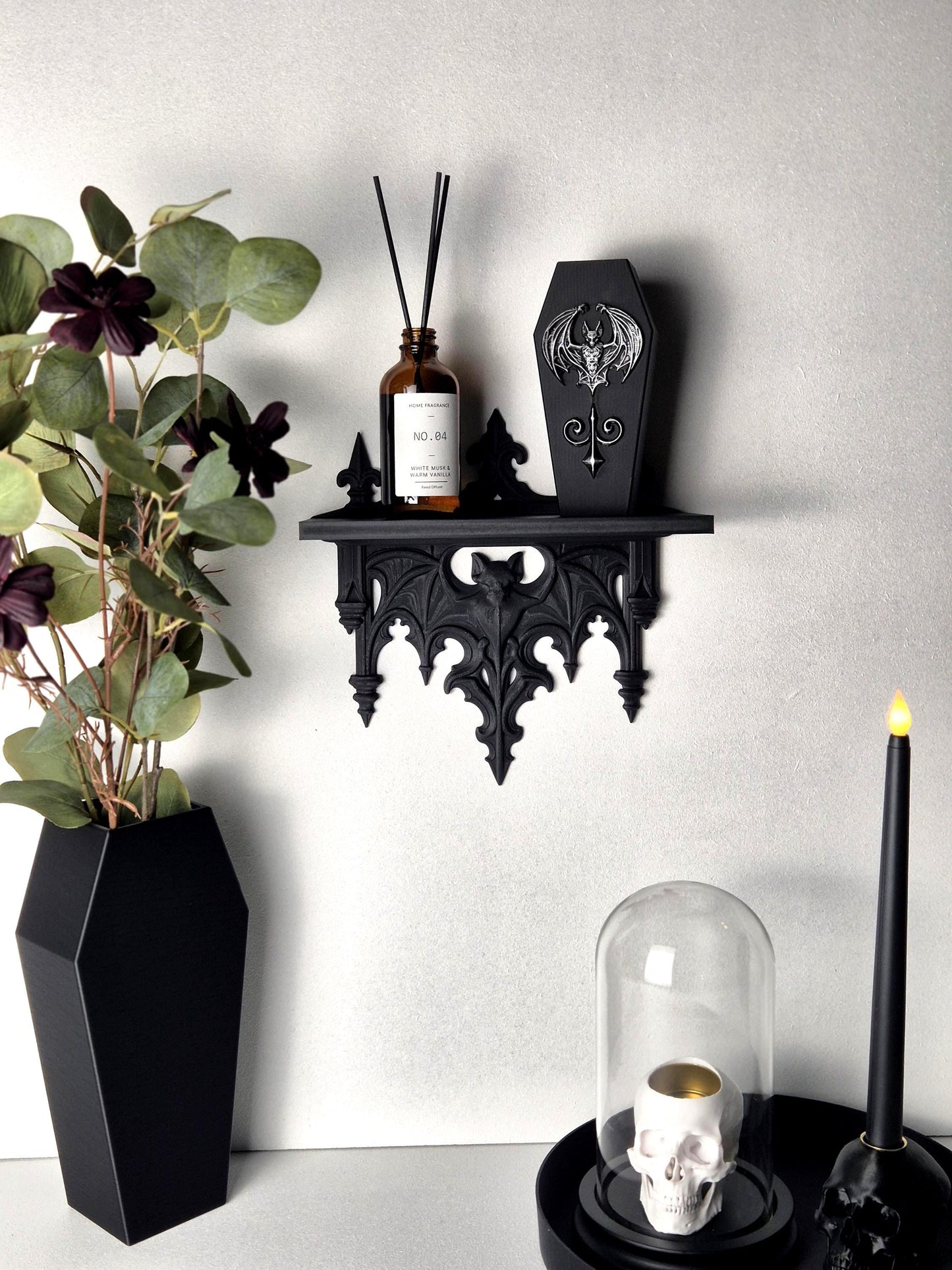 Gothic Bat Wall Shelf – Victorian Decor for Crystals, Candles & Oddities | Dark Academia Home Altar Shelf | Vampire Home Decor|Gift for Goth
