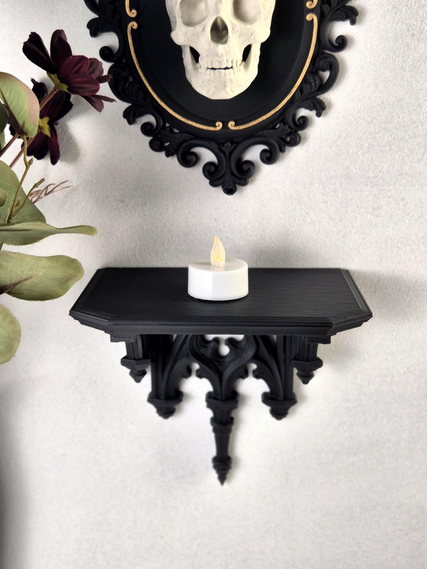 Gothic Cathedral Arch Wall Shelf – 3D Printed Gothic Decor, Shelf for Crystals or Jewelry, Candle Holder, Dark Academia Shelf, Gift for Goth