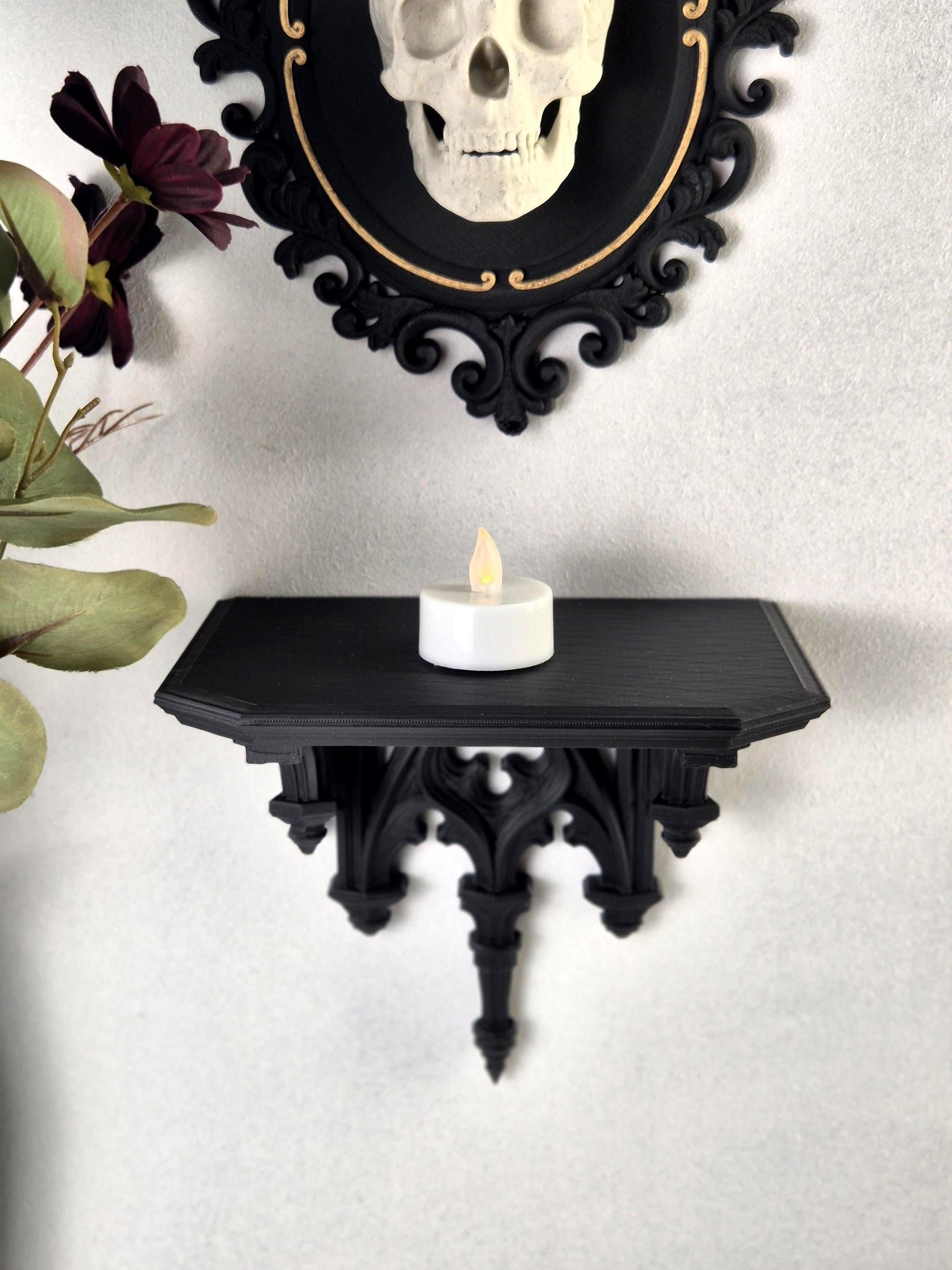 Gothic Cathedral Arch Wall Shelf – 3D Printed Gothic Decor, Shelf for Crystals or Jewelry, Candle Holder, Dark Academia Shelf, Gift for Goth