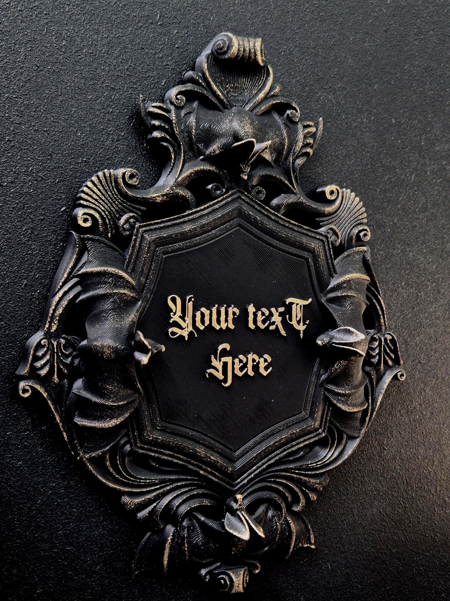 Custom Gothic Wall Plaque, Personalized 3D Printed Dark Home Decor, Victorian Bat Frame, Gothic Name Sign, Goth Gift