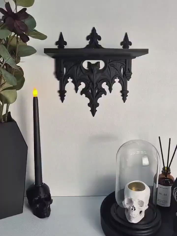 Gothic Bat Wall Shelf – Victorian Decor for Crystals, Candles & Oddities | Dark Academia Home Altar Shelf | Vampire Home Decor|Gift for Goth