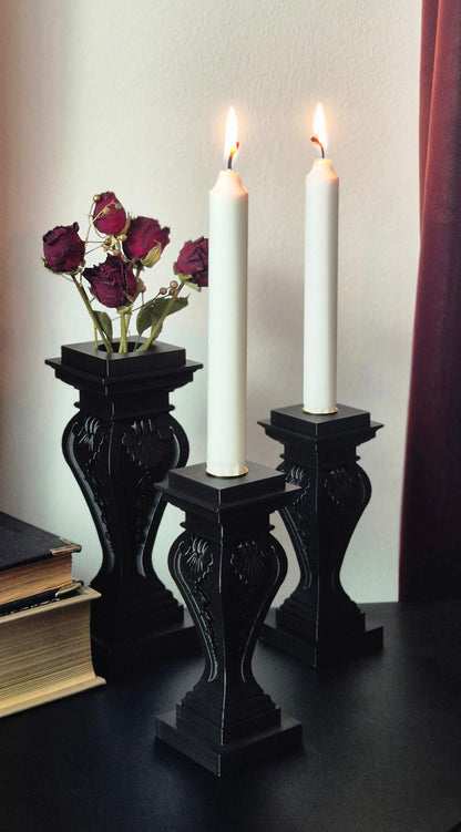 Set of Gothic Vase and Candle Holders "Twilight Duo"